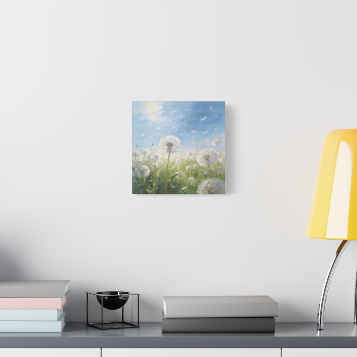 Dandelion Meadow Canvas Wall Art - Blue Sky Botanical Canvas Print, Soft Pastel Nature Wall Decor - Matte Cotton Artwork - Bedroom Home Decoration, Living Room Accent - Bedroom Home Decoration