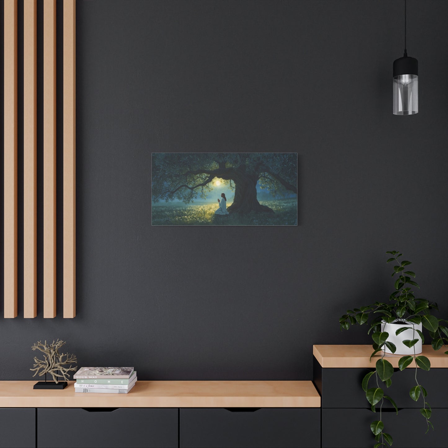 Jesus Praying In Gethsemane Canvas Wall Art - Moonlit Olive Tree Scene, Christian Wall Decor - Matte Cotton Print - Traditional Religious Style For Living Room Bedroom Office - Bedroom Home Decoration