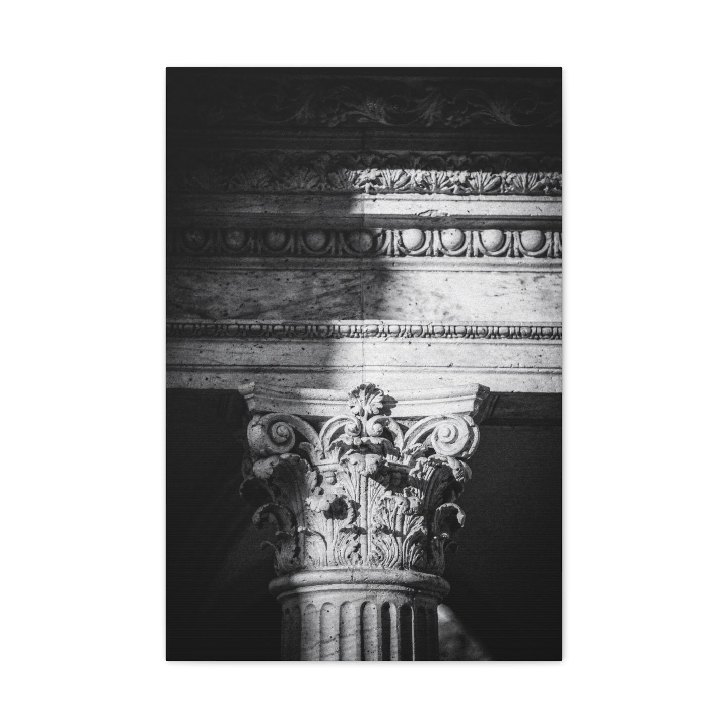 Black And White Corinthian Column Canvas Wall Art - Architectural Art Print, Dramatic Light And Shadow, Matte Cotton Decor - Minimalist Living Room Wall Decor, Office Art - Ready to Hang
