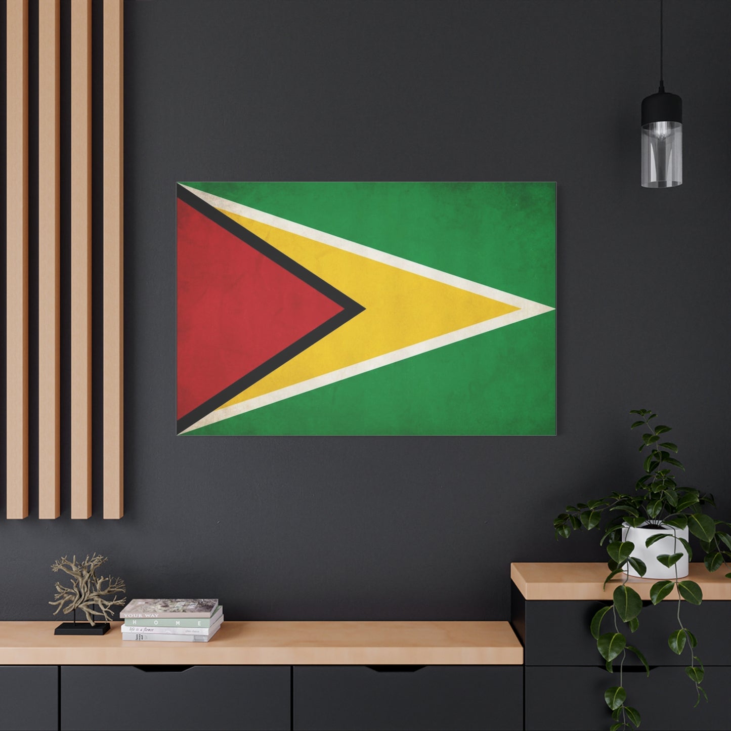 Guyana Flag Canvas Wall Art - South America National Flag Print, Green Red Yellow Black White - Vintage Patriotic Style - Living Room Decor, Office Wall Hanging - Modern Farmhouse Style