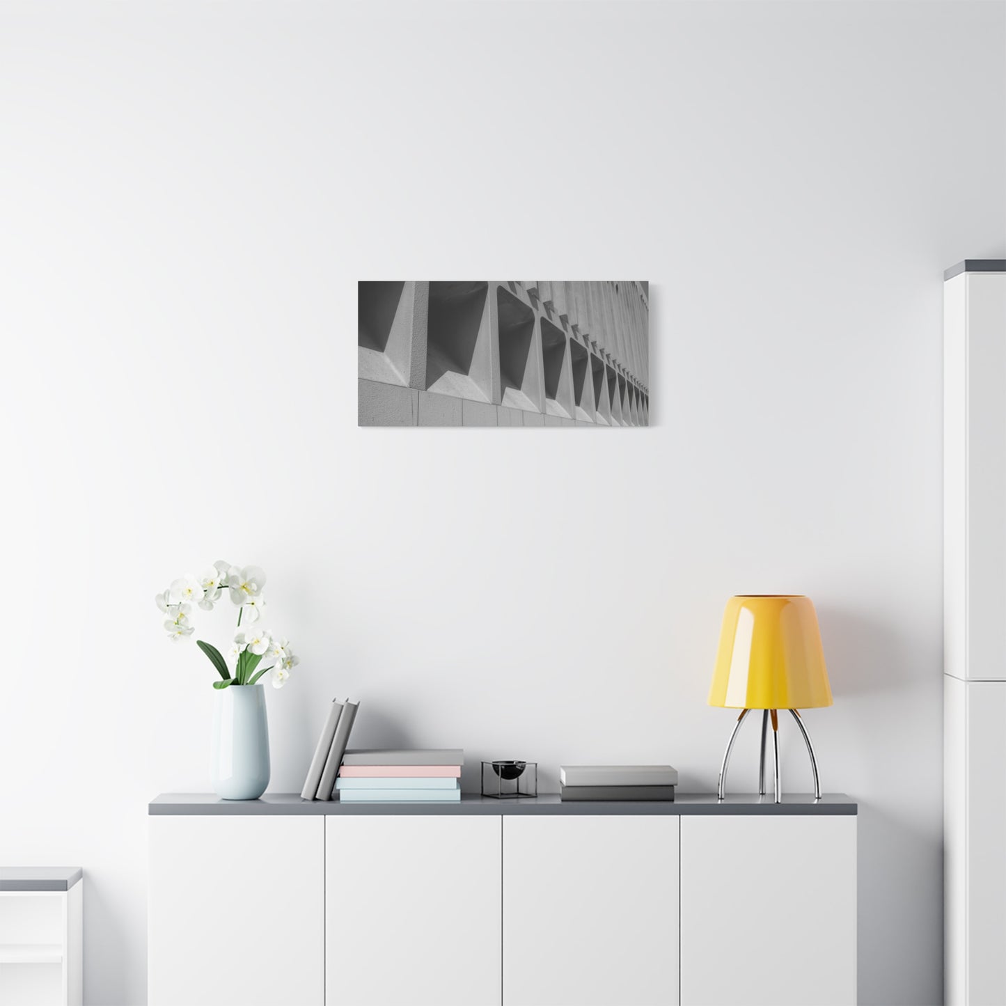 Black And White Modern Architecture Canvas Wall Art - Geometric Building Facade Art Print, Minimalist Urban Concrete Lines - Contemporary Office Wall Art, Living Room Decor - Bedroom Home Decoration