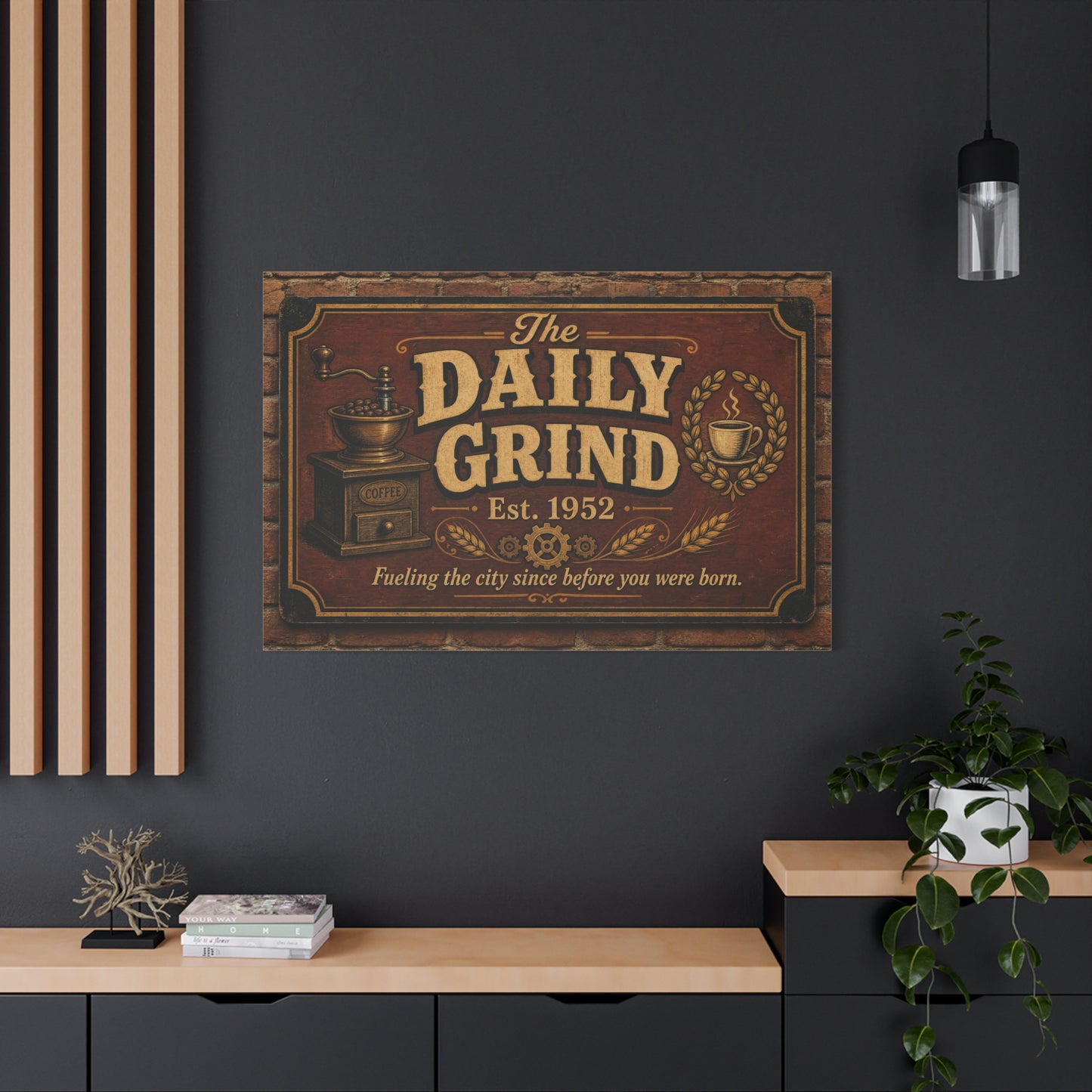 "The Daily Grind" Coffee Canvas Wall Art - Vintage Cafe Sign, Rustic Brown Typography Print, Farmhouse Decor, Coffee Bar Wall Hanging - Bistro Decor - Espresso Bar Sign - Gallery Wrapped Canvas