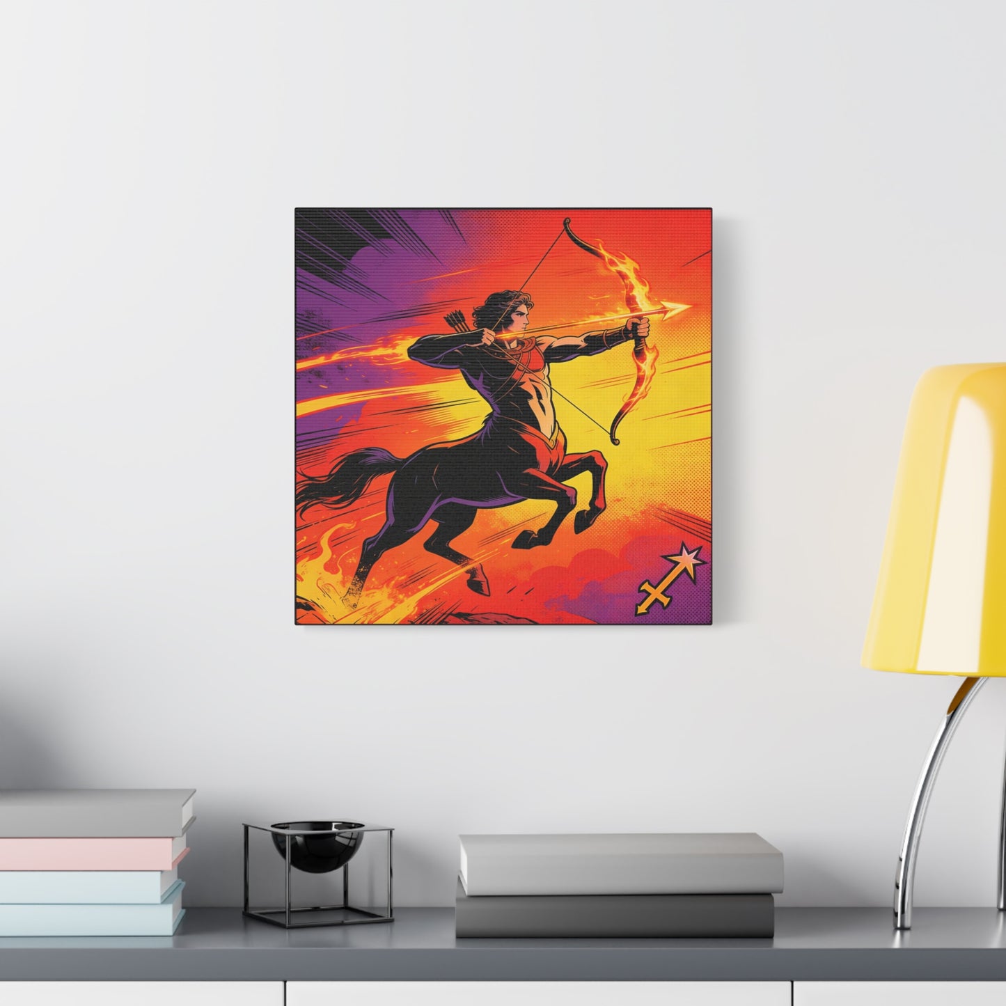 Sagittarius Centaur Archer Canvas Wall Art - Fiery Zodiac Illustration, Bold Mythology Decor - Matte Canvas Print, Modern Pop Art Style - Bedroom Home Decoration, Office Wall Decor - Ready to Hang
