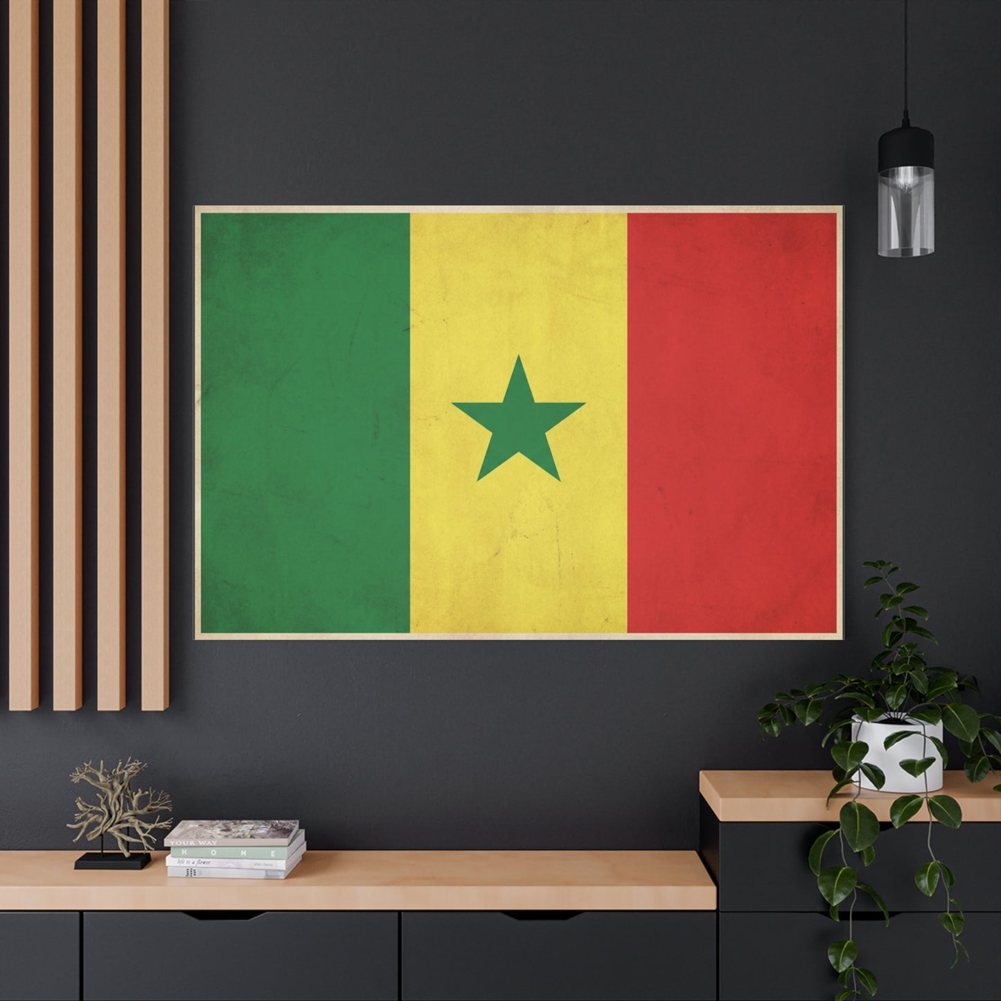 Senegal Flag Canvas Wall Art - Vintage National Pride Decor, Green Yellow Red Star Print - Cultural Heritage Style, Living Room Wall Decor, Bedroom Home Decoration - Ready to Hang - Ready to Hang