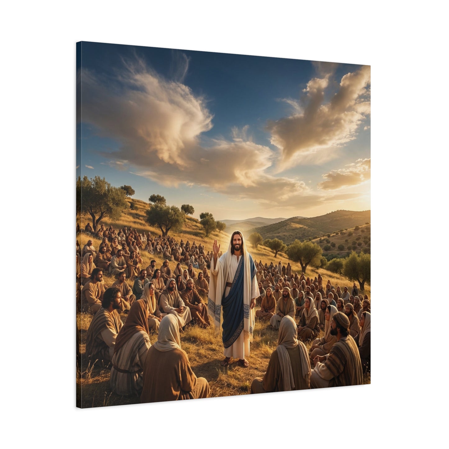 Jesus Teaching Multitude Canvas Wall Art - Biblical Hillside Sermon Scene, Christian Wall Decor - Matte Cotton Print, Traditional Style - Living Room Home Decoration, Office Art - Ready to Hang