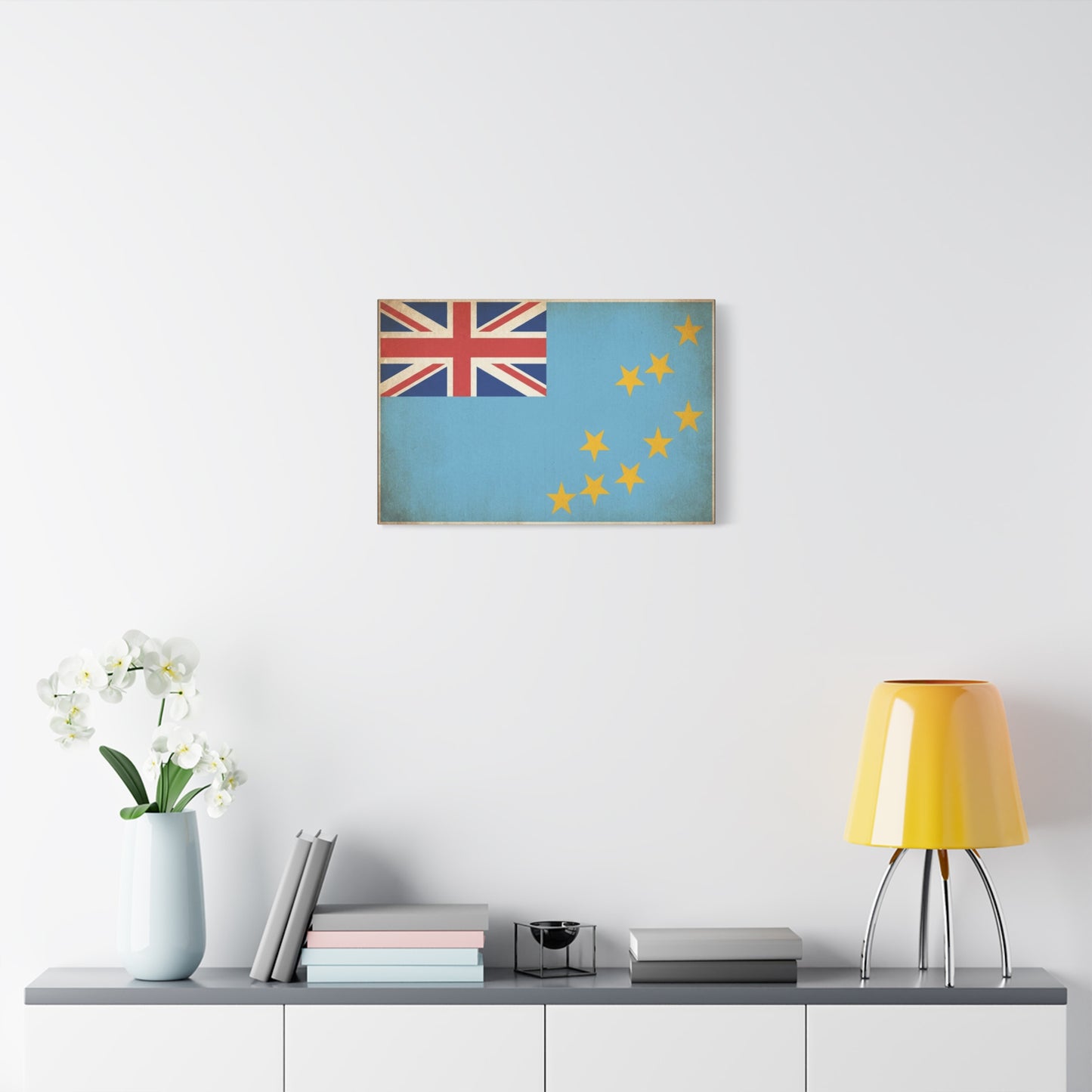 Tuvalu Flag Canvas Wall Art - Vintage National Flag Print, Blue Red Gold Patriotic Decor - Distressed Country Pride Style - Living Room Home Decoration - Living Room Wall Decor - Cozy Reading Nook Art
