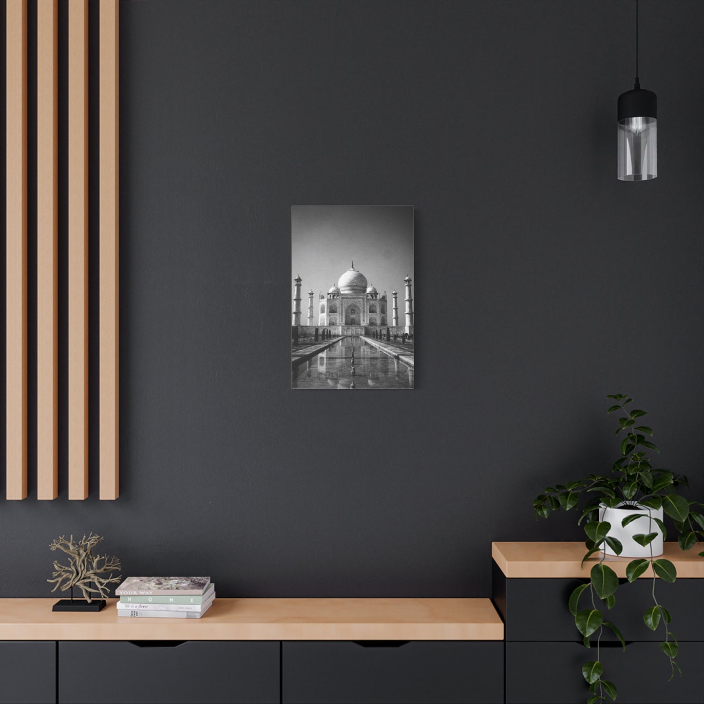 Taj Mahal Canvas Wall Art - Black And White Architectural Art Print - Monochrome Travel Landmark Decor - Contemporary Style - Living Room Wall Decor, Office Art - Bedroom Home Decoration