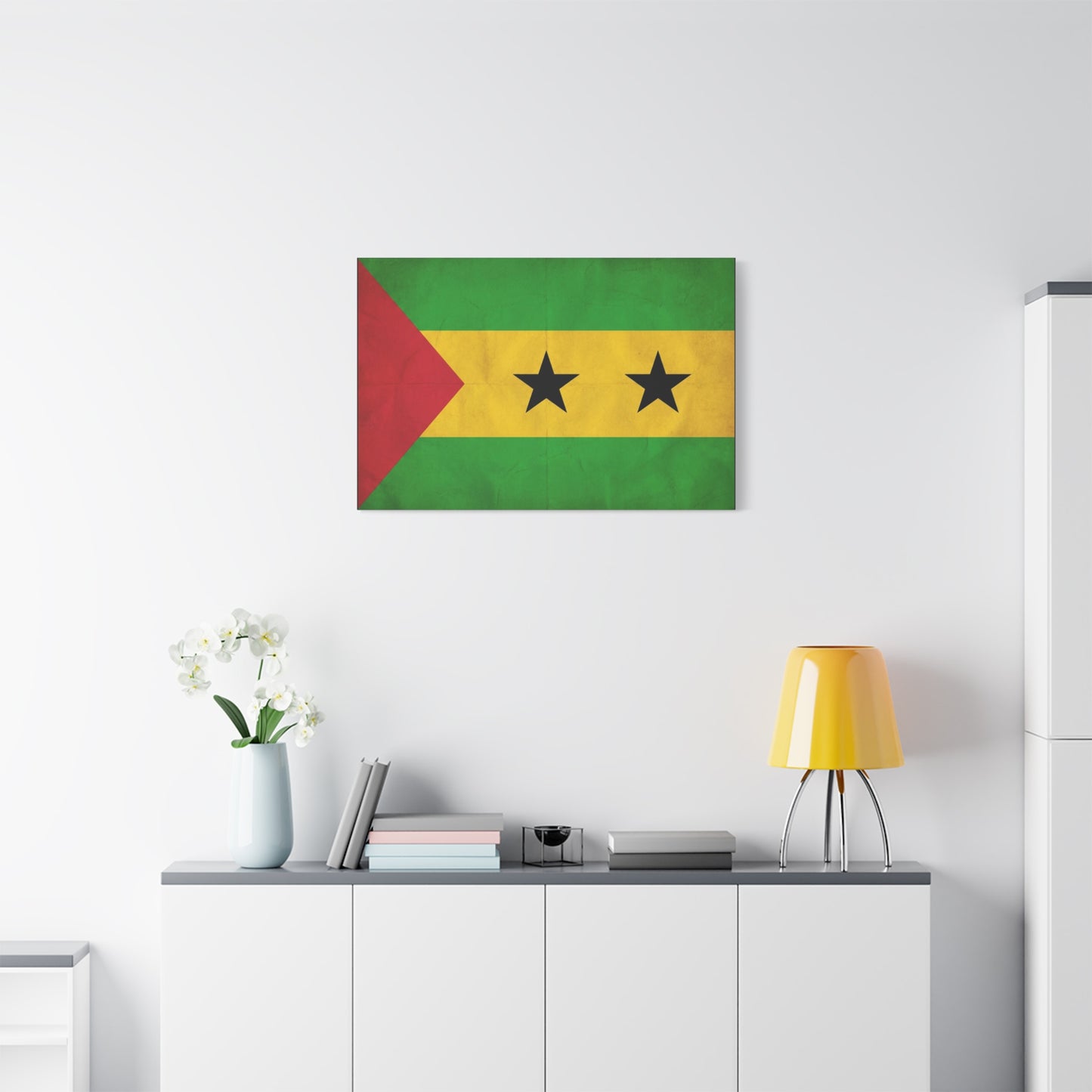 Sao Tome And Principe Flag Canvas Wall Art - National Pride Decor, Vintage Country Banner Print - Green Yellow Red Two Star Design - Living Room Wall Decor - Bedroom Home Decoration - Ready to Hang