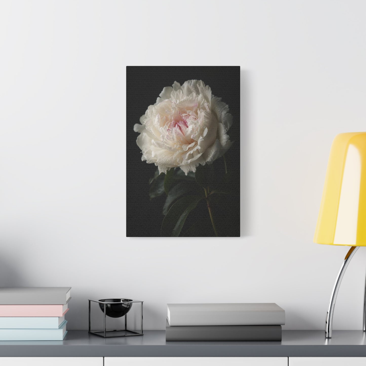 White Peony Canvas Wall Art - Floral Art Print, Soft Blush Petals On Black - Moody Botanical Decor, Matte Canvas Print - Bedroom Wall Decor, Living Room Accent, Bathroom Styling