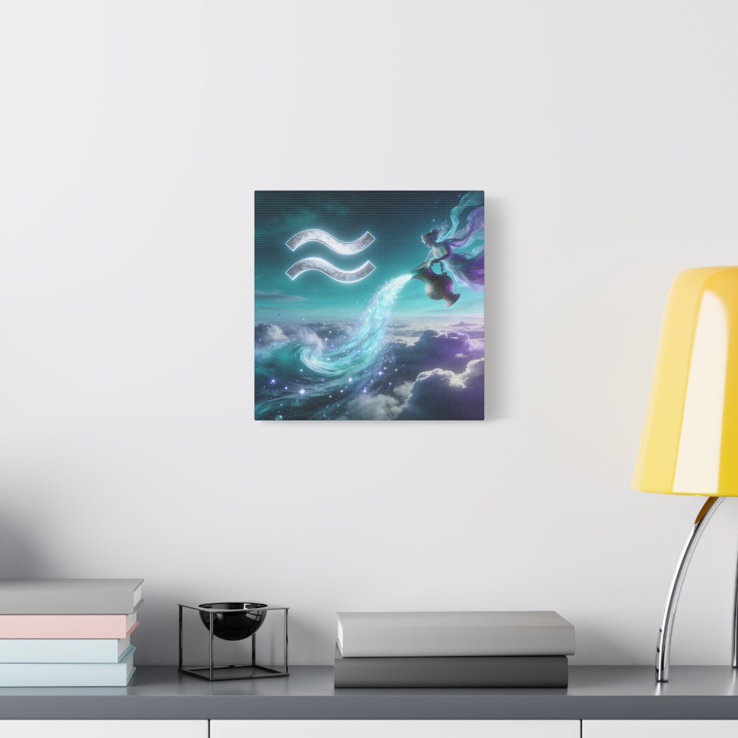 Aquarius Zodiac Canvas Wall Art - Celestial Water Bearer Fantasy Illustration, Matte Canvas Print - Mystical Blue Purple Decor, Bedroom Home Decoration, Office Wall Art - Bedroom Home Decoration