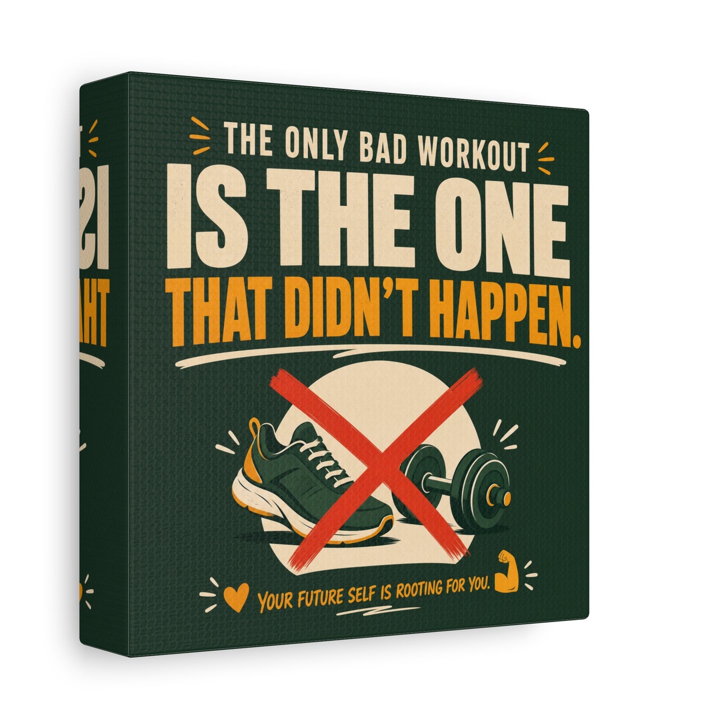 "The Only Bad Workout Is The One That Didn't Happen" Canvas Wall Art - Motivational Gym Quote Print, Retro Fitness Poster Style - Ready to Hang - Gym Wall Decor - Fitness Studio Art - HP Latex Print