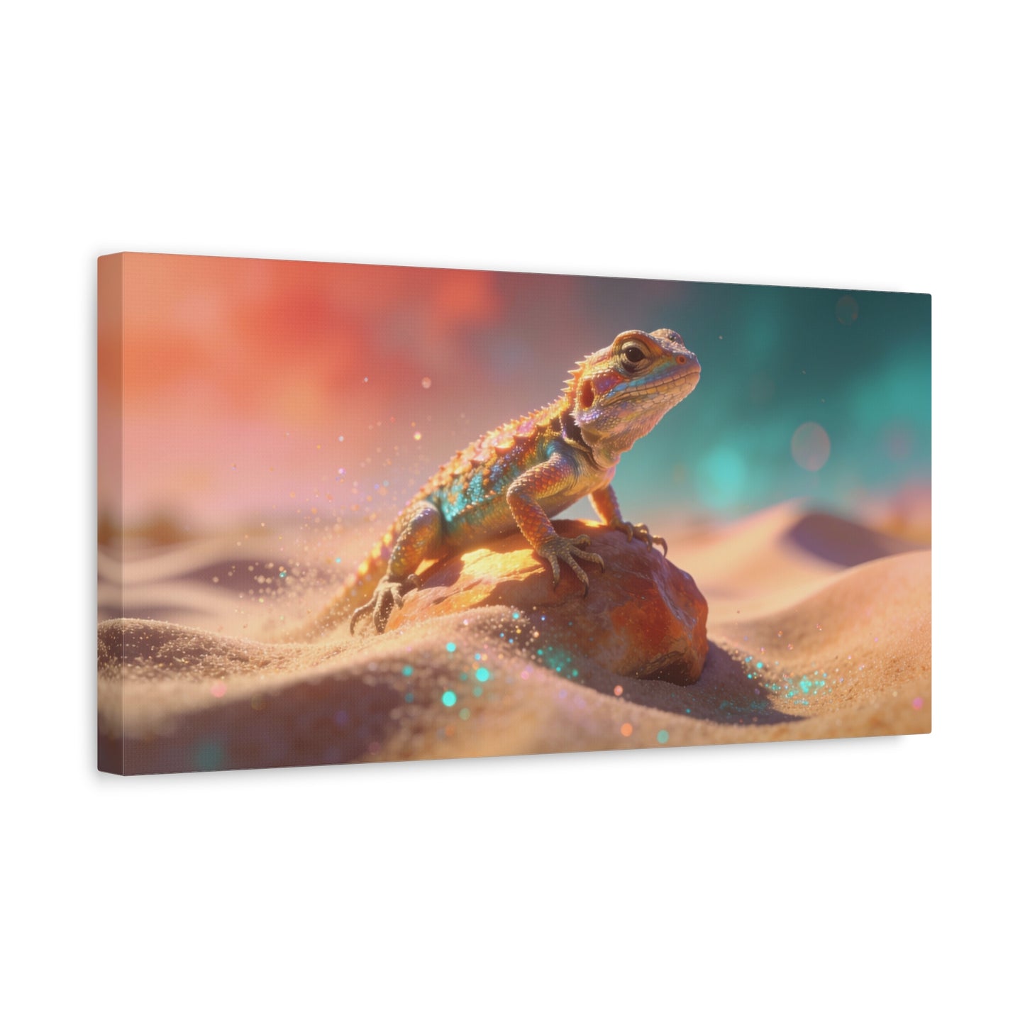 Colorful Desert Lizard Canvas Wall Art - Dreamy Wildlife Illustration, Matte Finish Canvas Print - Contemporary Fantasy Style - Living Room Wall Decor, Bedroom Home Decoration - Modern Farmhouse Style