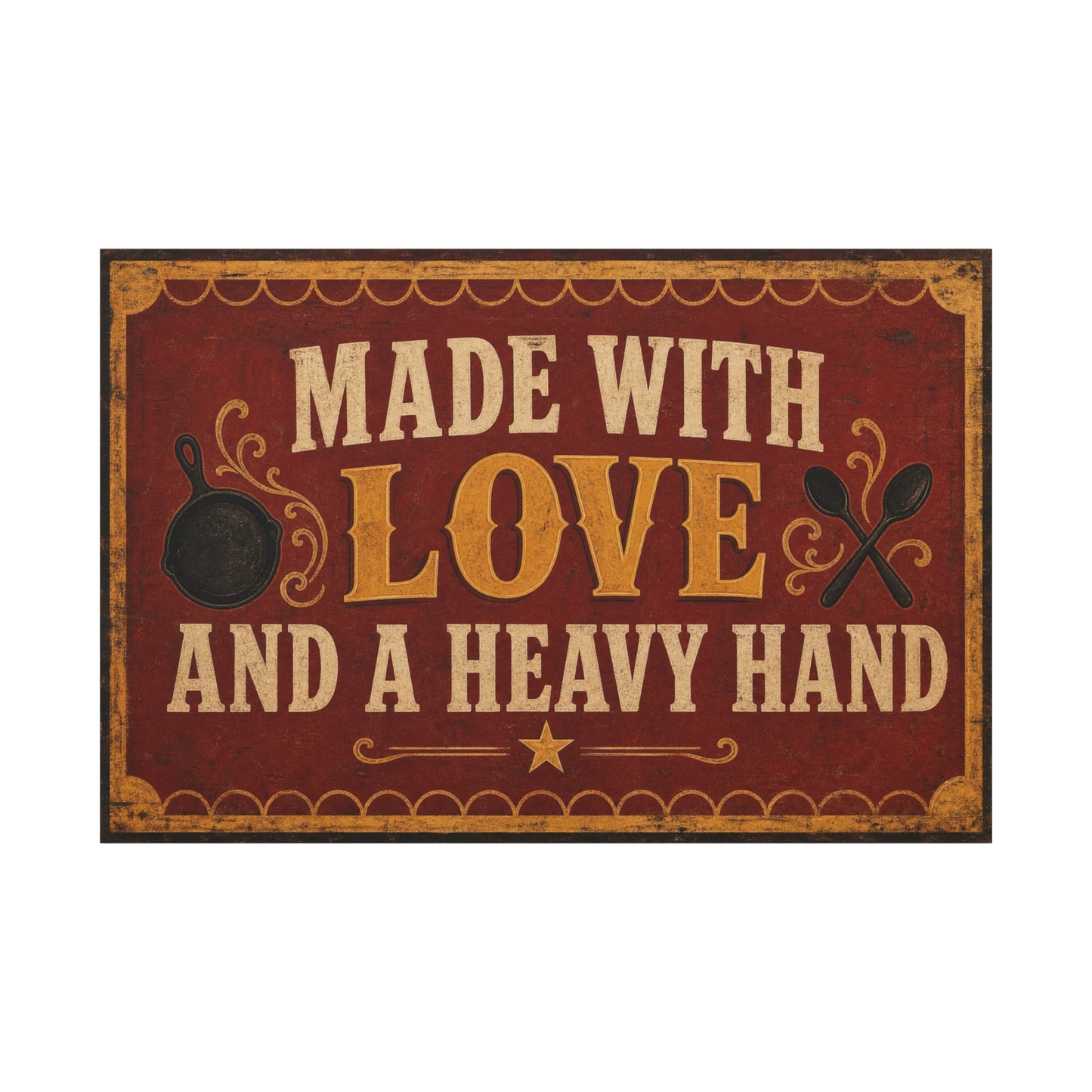 "Made With Love And A Heavy Hand" Kitchen Canvas Wall Art - Rustic Vintage Typography Print, Farmhouse Cooking Decor, Dining Room Wall Decor, Country Home Decoration - Ready to Hang - Ready to Hang