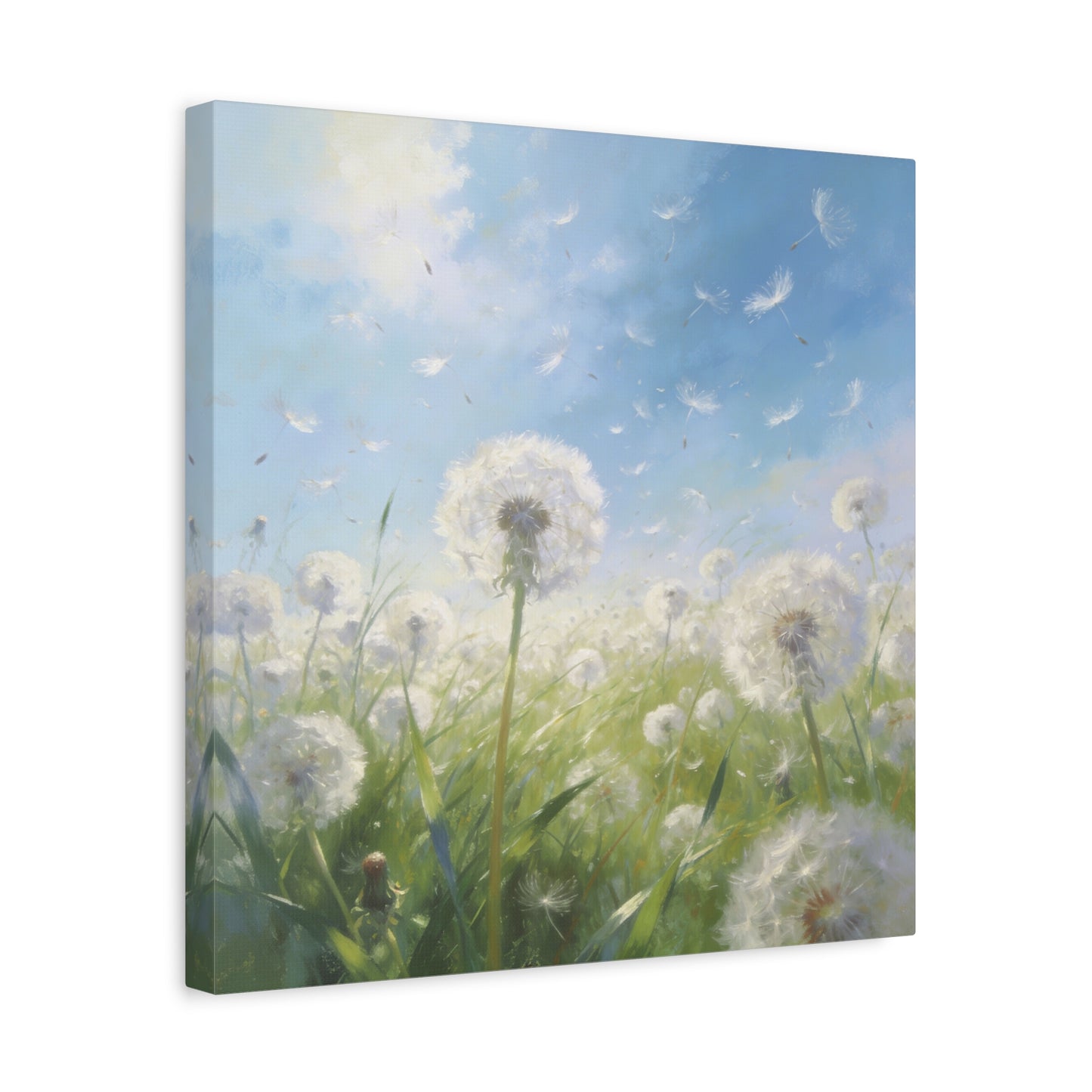 Dandelion Meadow Canvas Wall Art - Blue Sky Botanical Canvas Print, Soft Pastel Nature Wall Decor - Matte Cotton Artwork - Bedroom Home Decoration, Living Room Accent - Bedroom Home Decoration