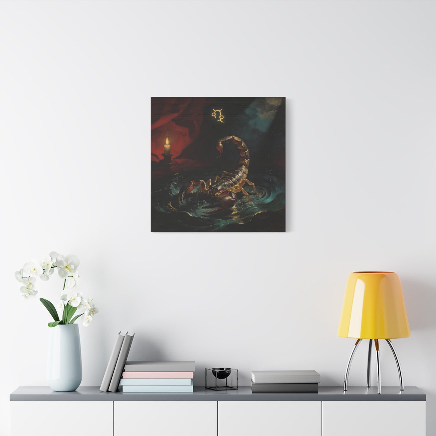 Scorpion Zodiac Canvas Wall Decor - Candlelit Astrology Painting, Dark Vintage Gothic Print - Matte Cotton Canvas, Mysterious Maximalist Style - Bedroom Decoration, Study Accent - Office Wall Art