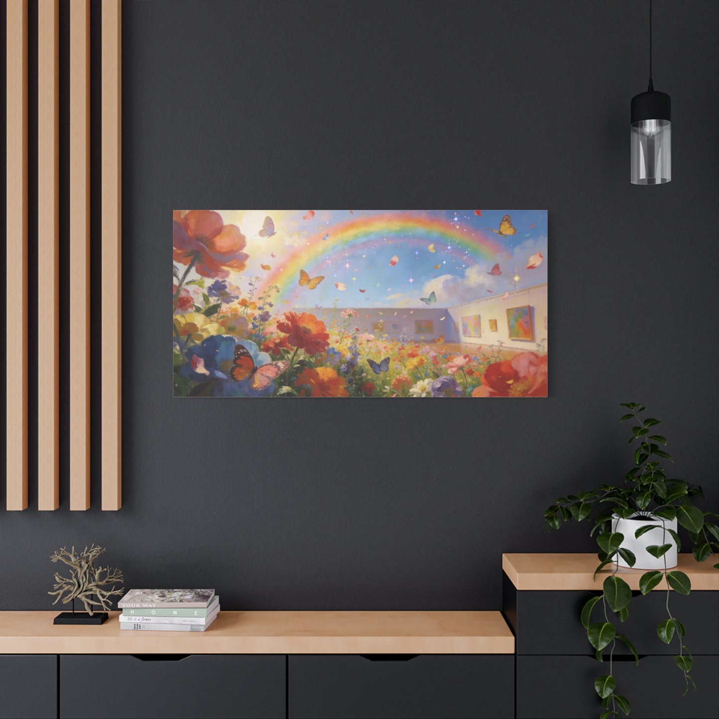 Rainbow Wildflower Butterfly Canvas Wall Art - Dreamy Floral Garden Painting, Matte Finish Canvas Print - Contemporary Style, Living Room Wall Decor, Bedroom Home Decoration - Bedroom Home Decoration