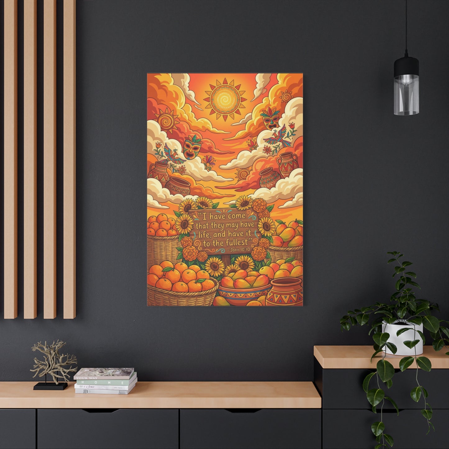 "I Have Come That They May Have Life, And Have It To The Fullest" Canvas Wall Art - John 10:10 Scripture Print, Sunflower Citrus Harvest Decor - Ready to Hang - Living Room Wall Decor - HP Latex Print