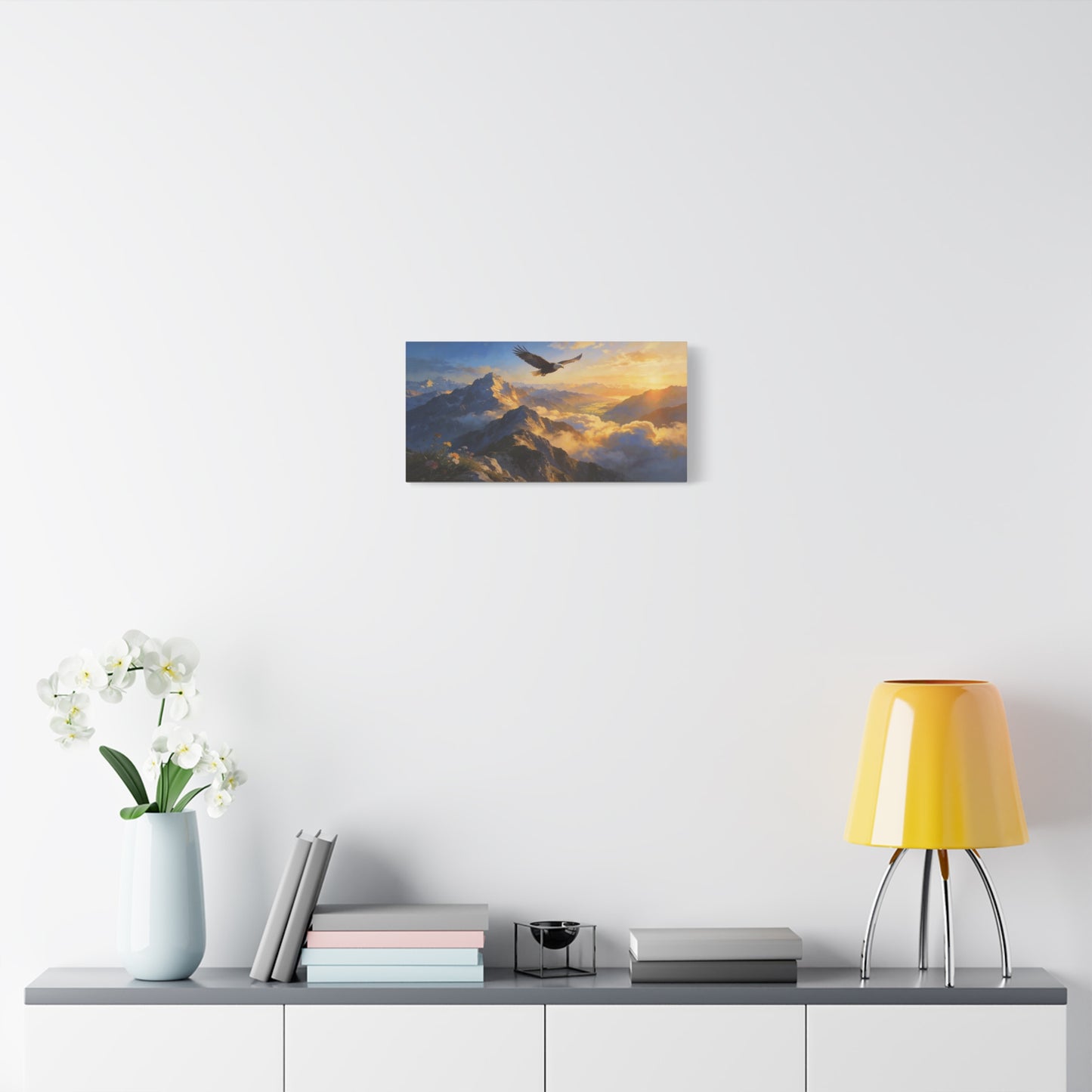 Bald Eagle Canvas Wall Art Mountain Sunrise Landscape - Golden Sky Alpine Peaks, Dramatic Wildlife Vista - Matte Finish Canvas Print - Living Room Wall Decor, Office Art Accent - Ready to Hang