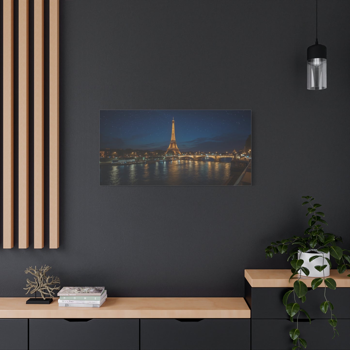Eiffel Tower Canvas Wall Art Paris Night Art Print - Starry Seine Cityscape, Matte Finish Cotton Canvas - Contemporary Living Room Wall Decor, Bedroom Home Decoration - Bedroom Home Decoration