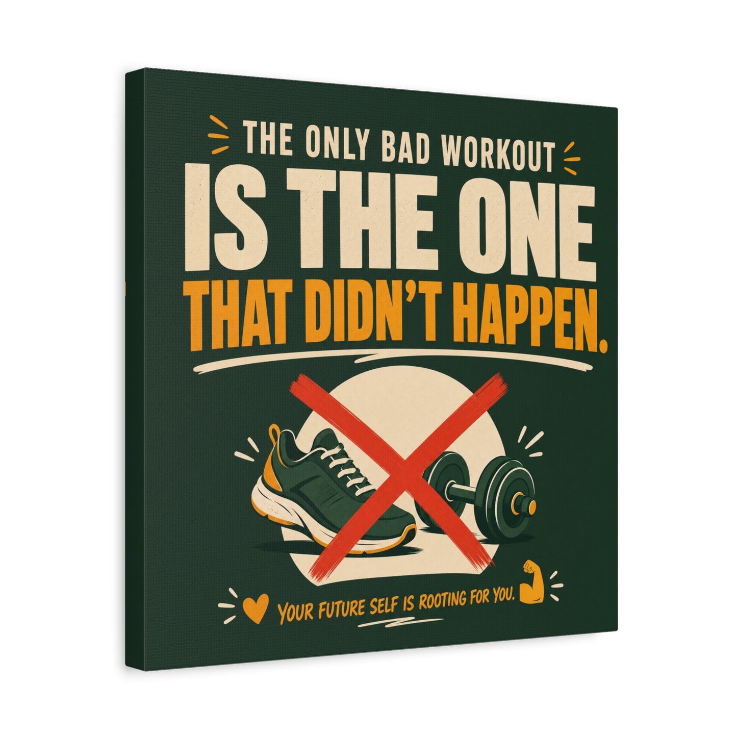 "The Only Bad Workout Is The One That Didn't Happen" Canvas Wall Art - Motivational Gym Quote Print, Retro Fitness Poster Style - Ready to Hang - Gym Wall Decor - Fitness Studio Art - HP Latex Print