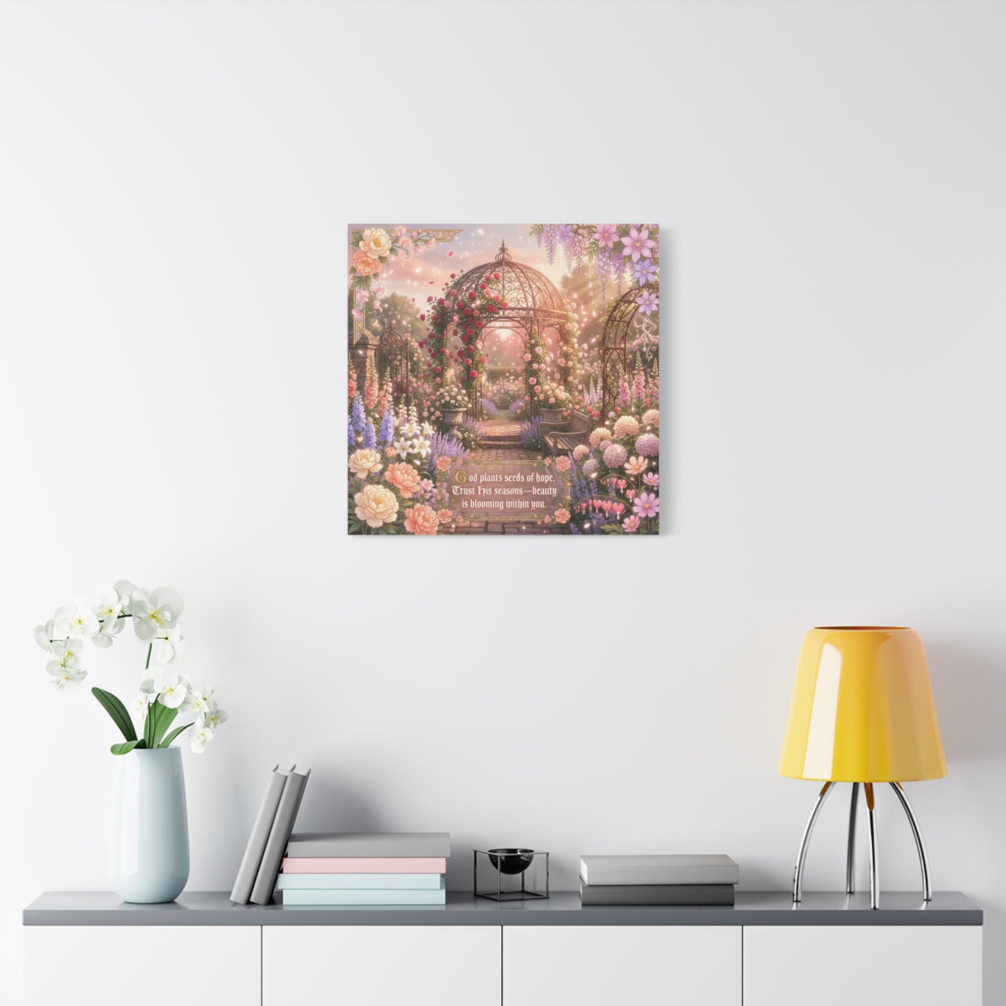 "God Plants Seeds Of Hope" Floral Garden Canvas Wall Art - Romantic Rose Gazebo Scripture Quote Print - Matte Botanical Cottagecore Decor - Bedroom Living Room Home Decoration - Living Room Wall Decor