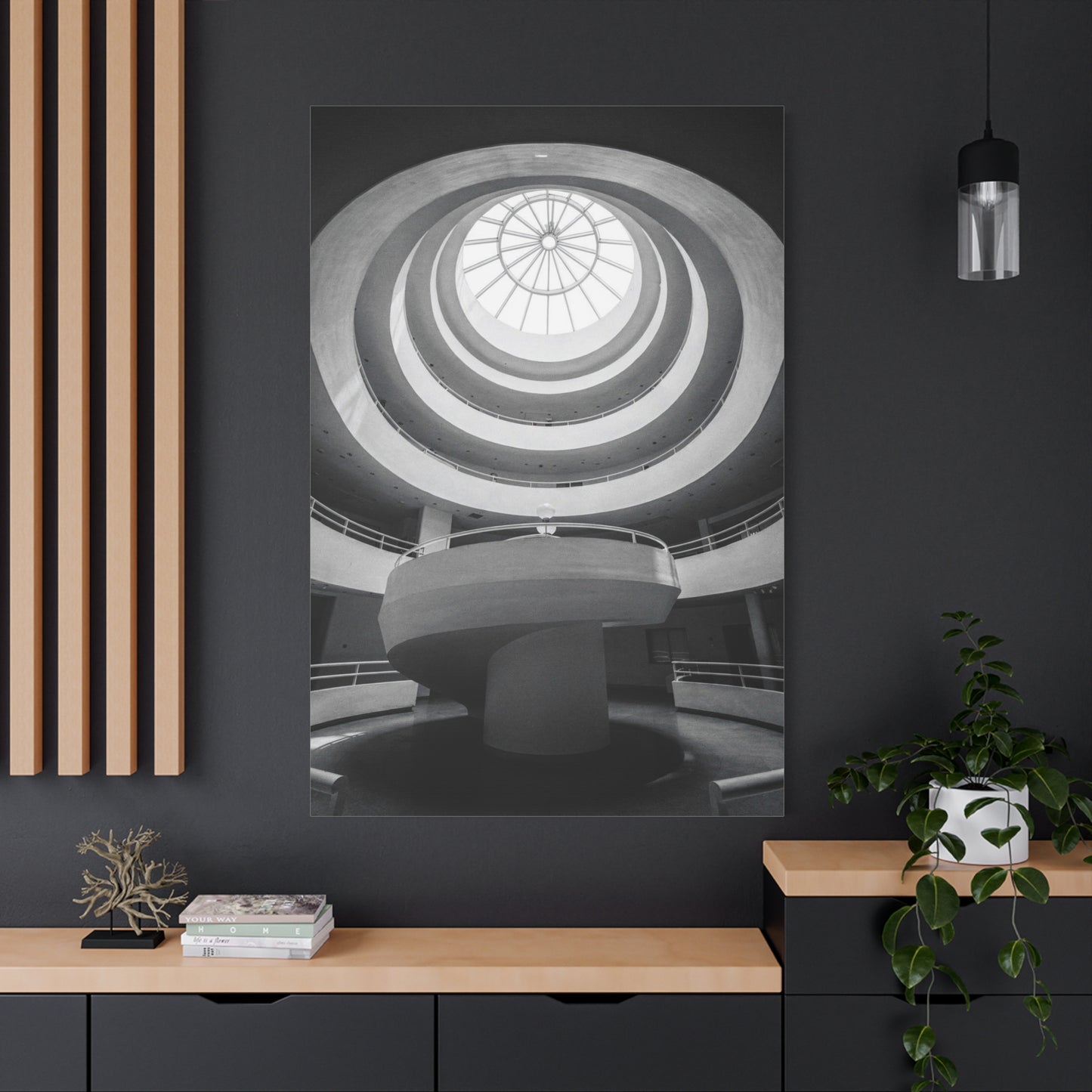 Black And White Spiral Rotunda Canvas Wall Art - Architectural Art Print, Modern Minimalist Interior Decor - Matte Cotton Artwork - Living Room Office Wall Decor - Bedroom Home Decoration