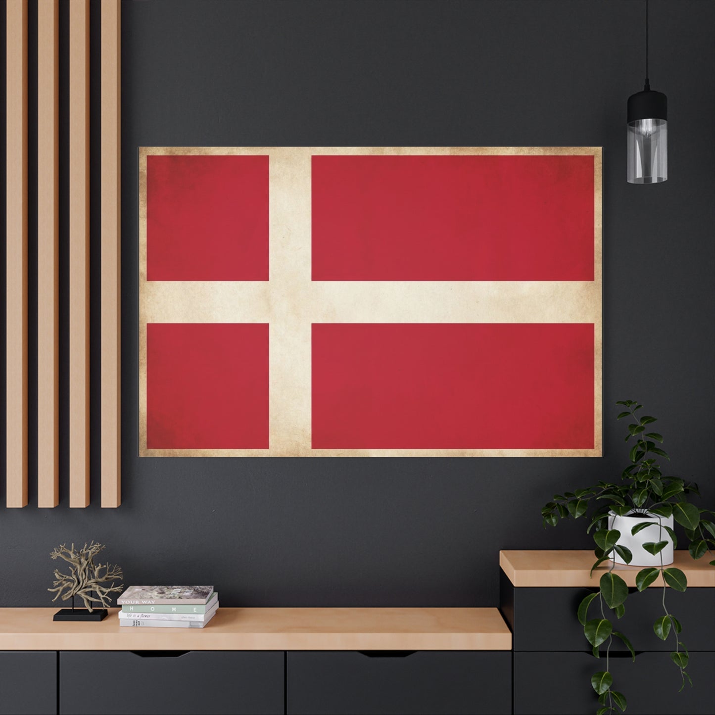 Denmark Flag Canvas Wall Art - Danish Flag Print, Vintage Nordic Decor - Minimalist Red And White Artwork - Living Room Wall Decor, Office Accent - Bedroom Home Decoration - Bedroom Home Decoration