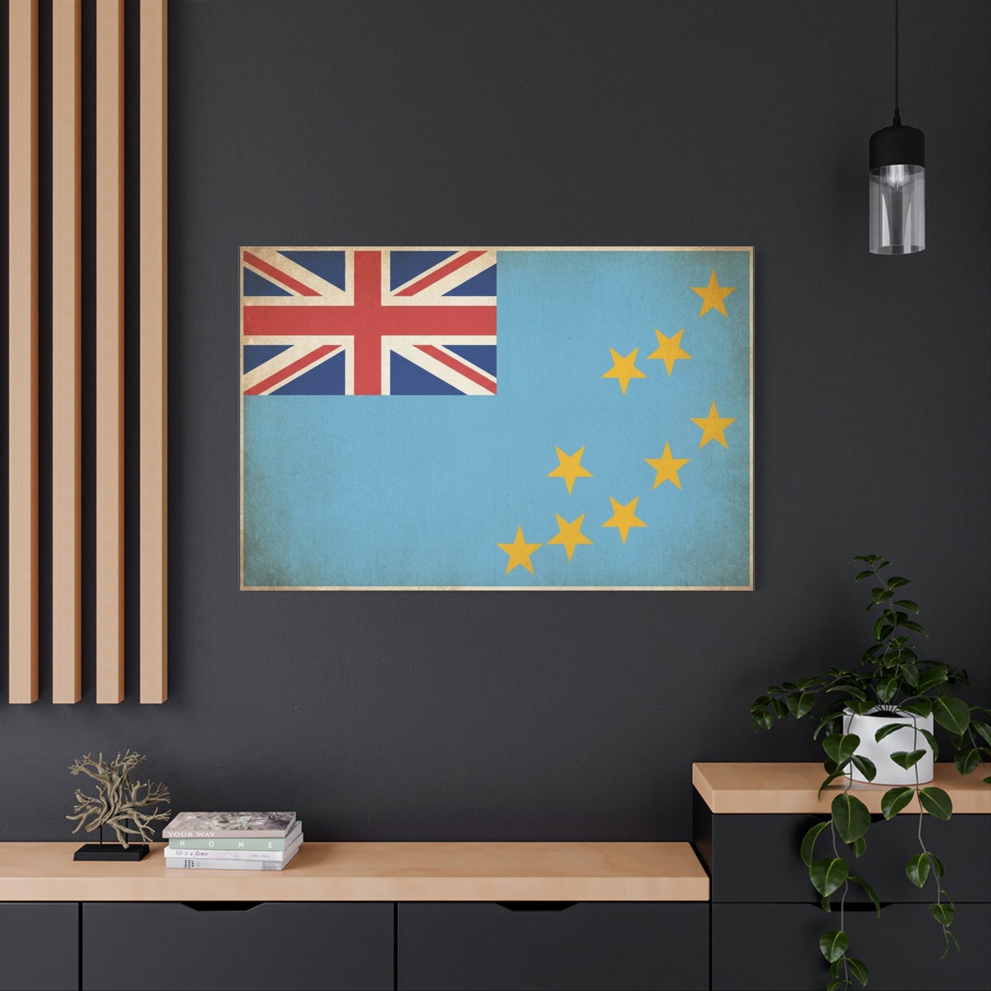 Tuvalu Flag Canvas Wall Art - Vintage National Flag Print, Blue Red Gold Patriotic Decor - Distressed Country Pride Style - Living Room Home Decoration - Living Room Wall Decor - Cozy Reading Nook Art