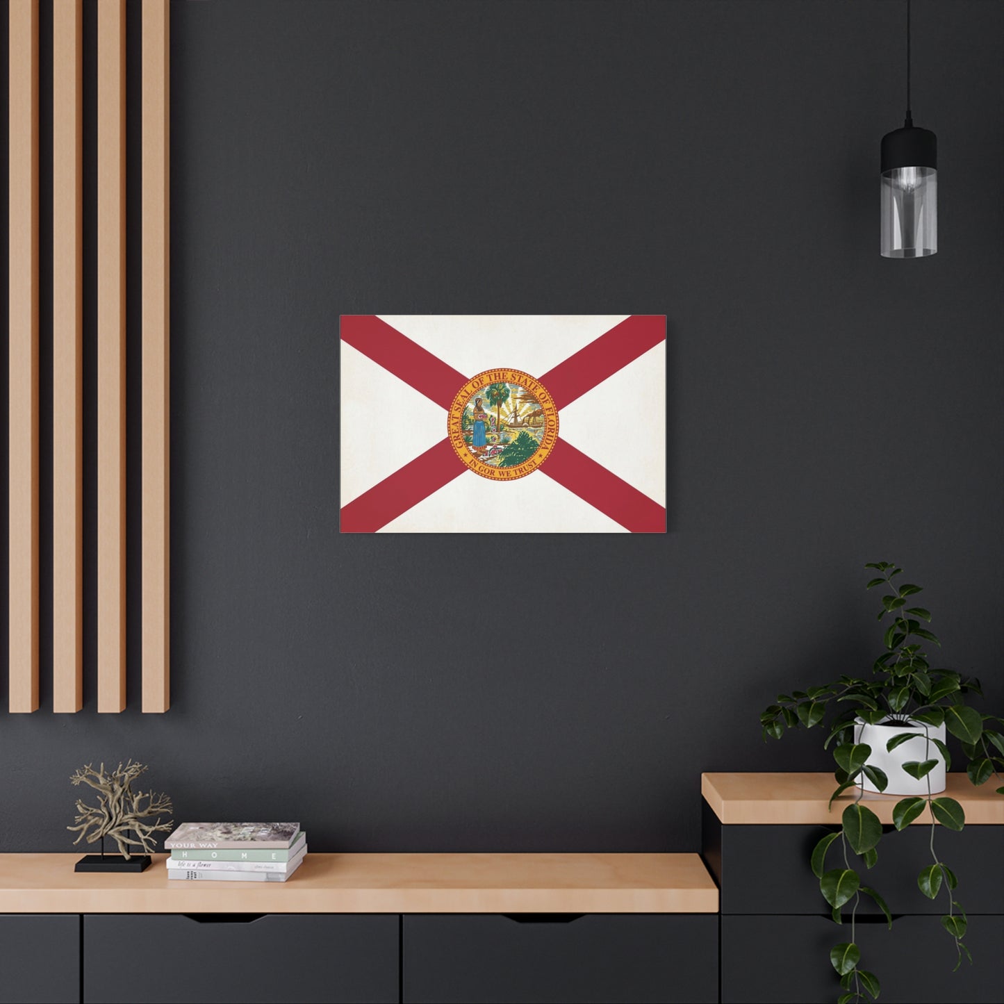 "Great Seal Of The State Of Florida In God We Trust" Florida Flag Canvas Wall Art - Vintage State Pride Decor, Red White Banner Print, Living Room Home Decoration - Office Wall Art - Ready to Hang