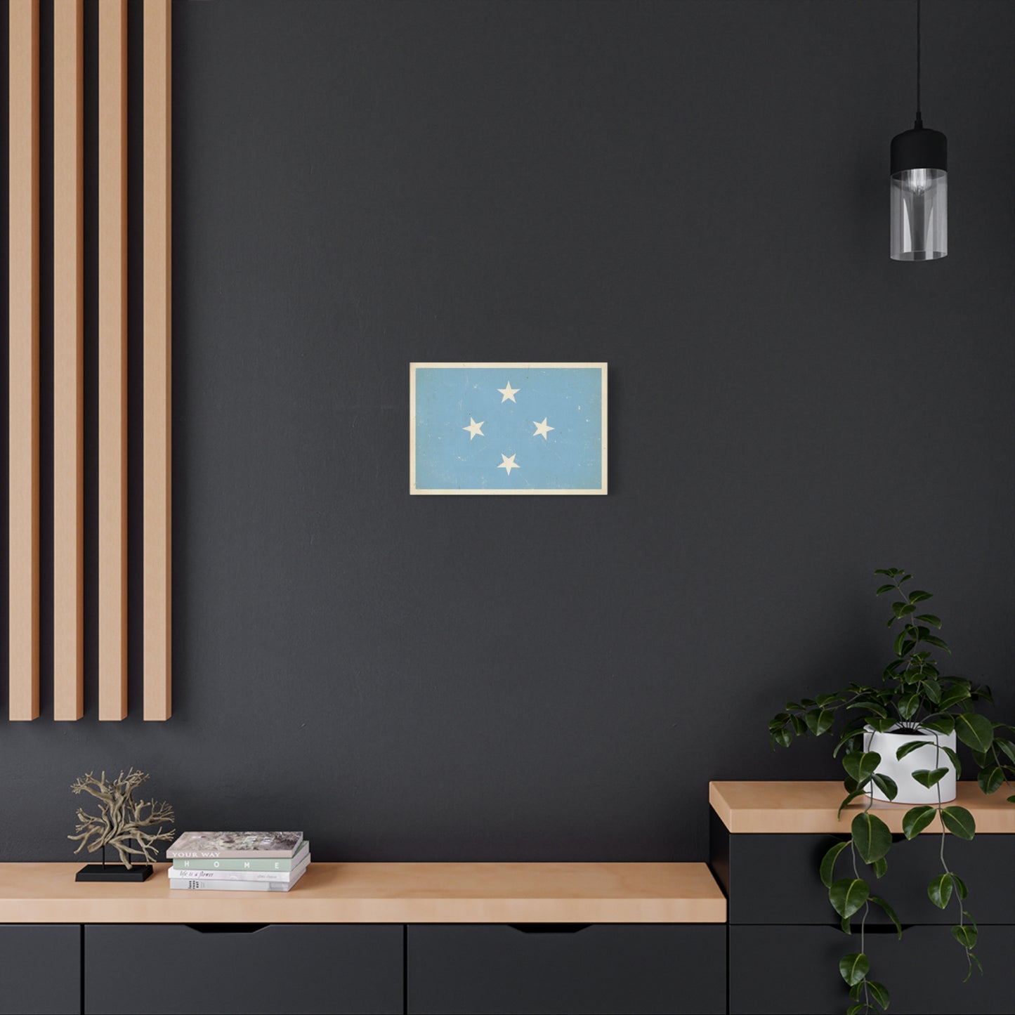 Micronesia Flag Canvas Wall Art - Vintage Blue Four White Stars Print - Distressed Patriotic Island Decor - Coastal Style Living Room Wall Decor, Bedroom Home Decoration - Bedroom Home Decoration