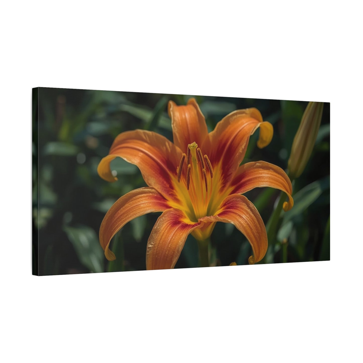 Orange Daylily Canvas Wall Art - Floral Close Up Art Print, Botanical Canvas Print - Matte Cotton Wall Decor - Contemporary Style, Bedroom Home Decoration, Office Art Accent - Modern Farmhouse Style