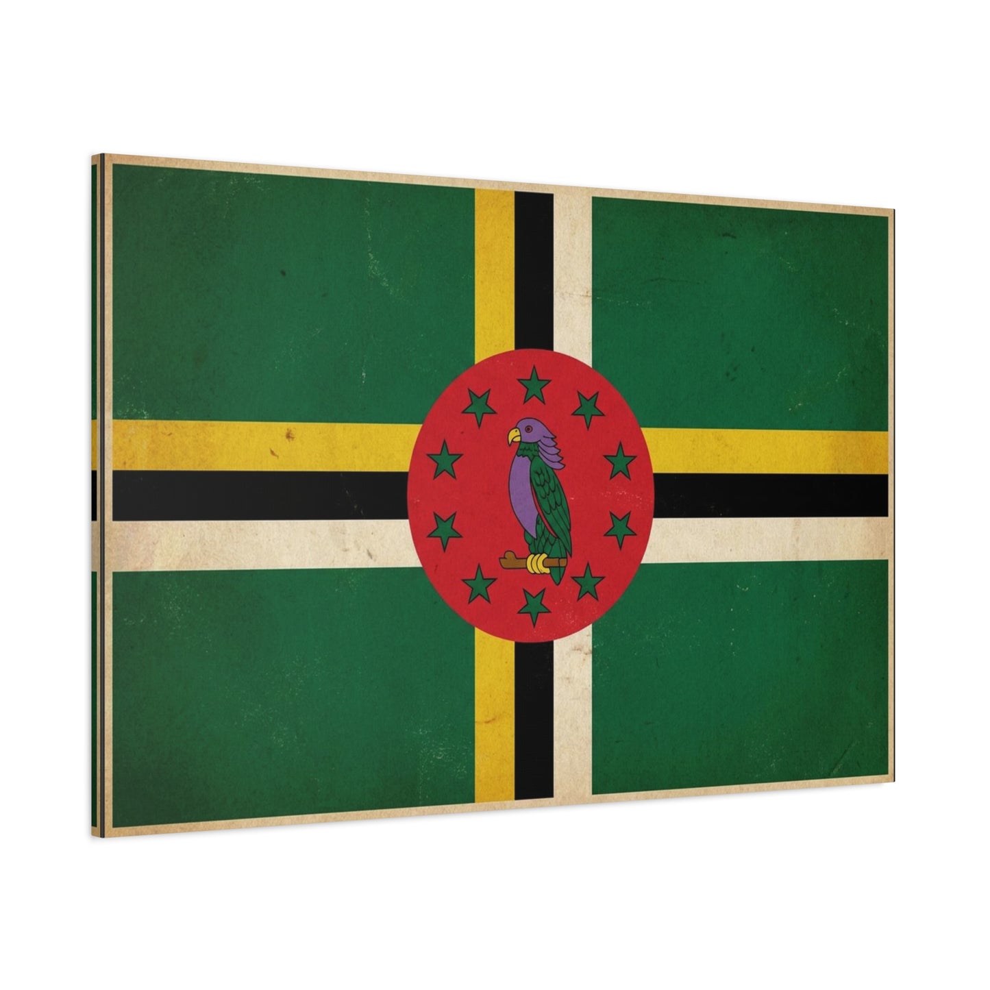 Dominica Flag Canvas Wall Art - Vintage Caribbean Nation Print, Distressed Green Red Sisserou Parrot Design - Traditional Island Decor - Living Room Wall Decor, Office Art - Bedroom Home Decoration