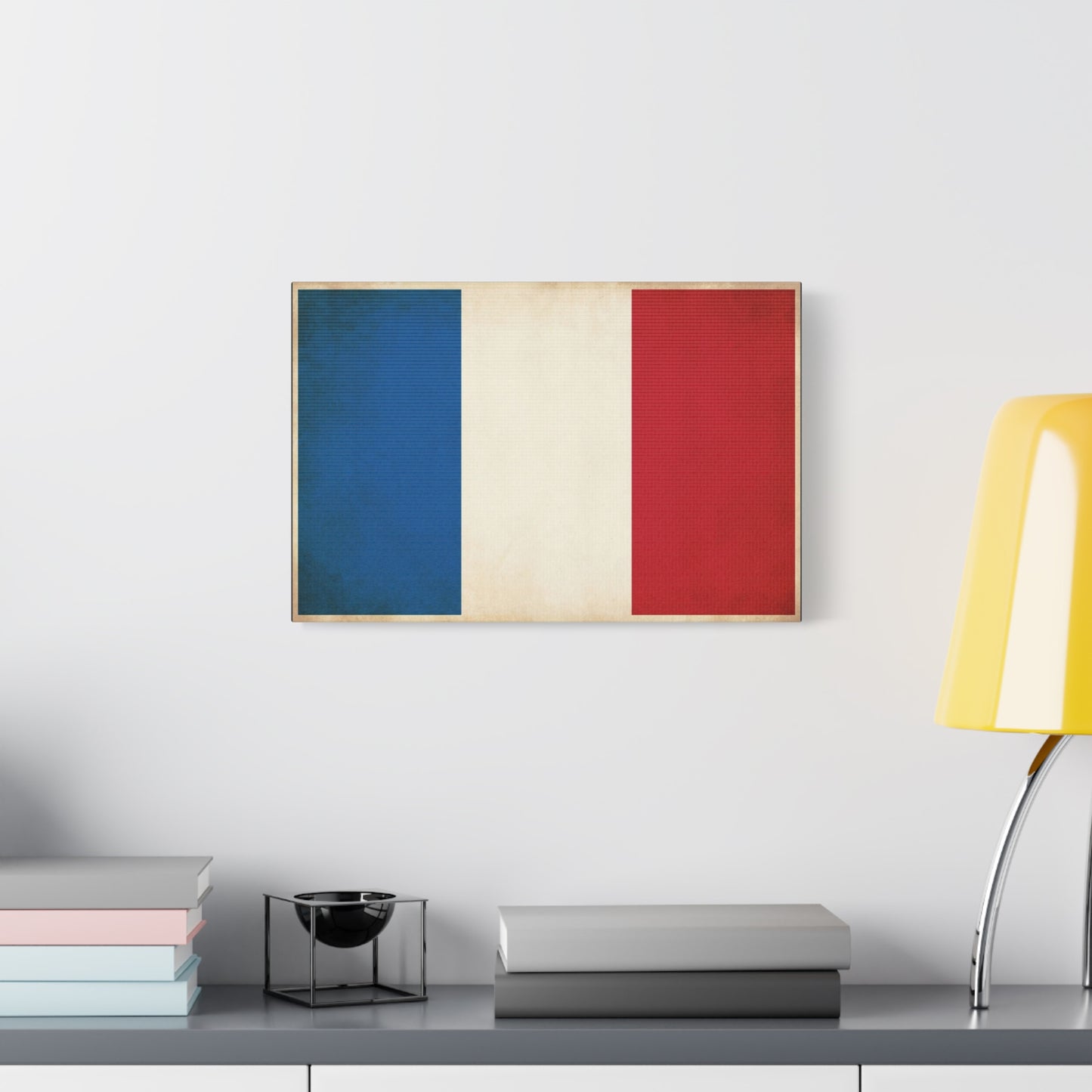French Flag Canvas Wall Art - Vintage Tricolor France Print, Patriotic Minimalist Decor - Matte Cotton Look - Living Room Wall Decor, Office Accent - Bedroom Home Decoration - Bedroom Home Decoration