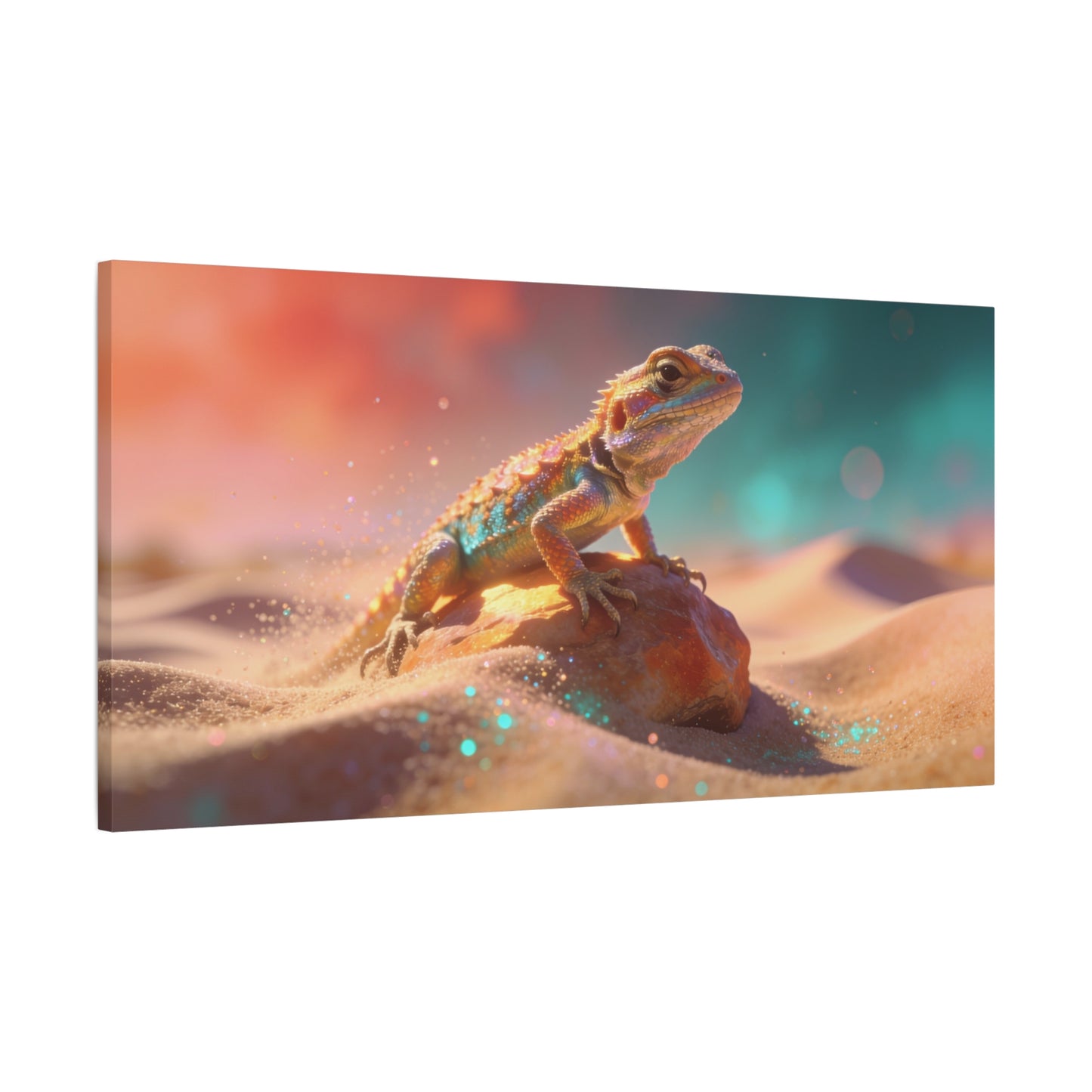 Colorful Desert Lizard Canvas Wall Art - Dreamy Wildlife Illustration, Matte Finish Canvas Print - Contemporary Fantasy Style - Living Room Wall Decor, Bedroom Home Decoration - Modern Farmhouse Style