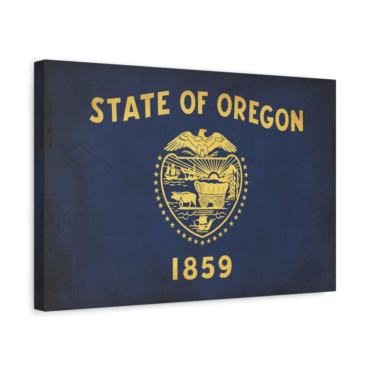 "State Of Oregon 1859" Flag Canvas Wall Art - Vintage State Seal Navy Gold Print - Typography Patriotic Decor - Living Room Wall Decor, Office Art - Bedroom Home Decoration - Bedroom Home Decoration