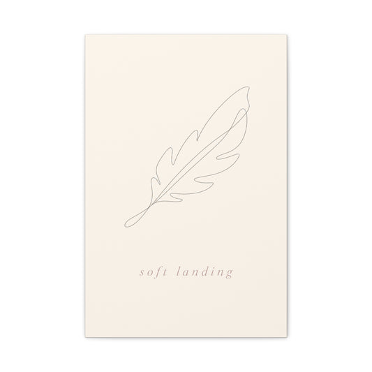 "Soft Landing" Feather Canvas Wall Art - Minimalist Line Drawing, Neutral Beige Cotton Print - Contemporary Bedroom Wall Decor, Nursery Home Decoration, Calming Office Accent - Bedroom Home Decoration