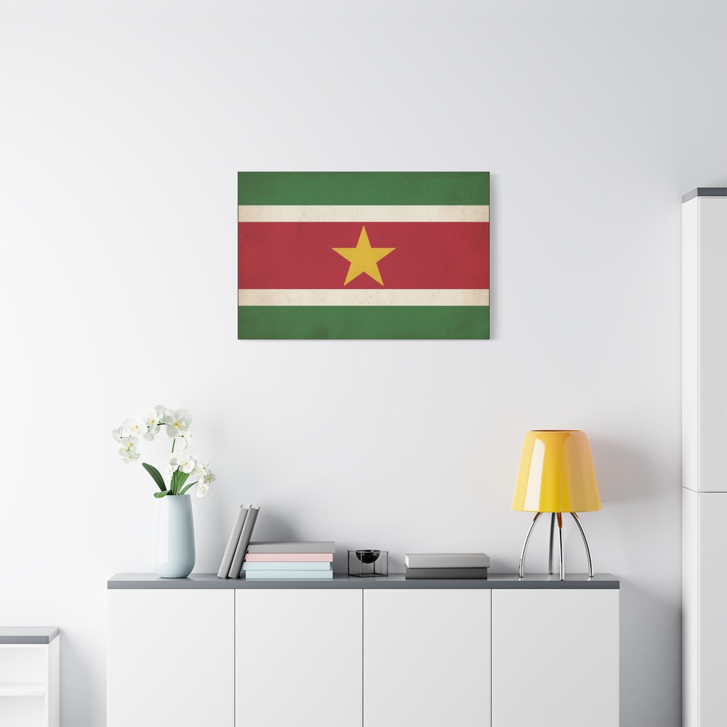 Suriname Flag Canvas Wall Art - Vintage Country Pride Decor, Retro National Banner Print - Green Red White Gold Star Design - Living Room Wall Decor - Bedroom Home Decoration - Bedroom Home Decoration