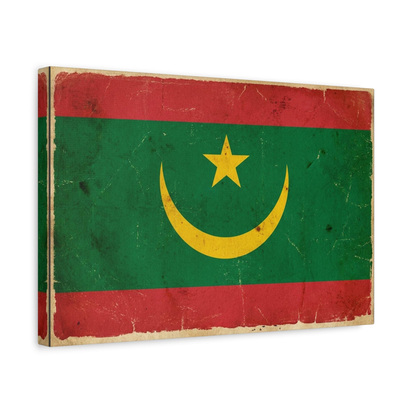 Mauritania Flag Canvas Wall Art - Vintage Crescent Star Country Print - Distressed Green Red Gold Design - Cultural Pride Decor For Living Room - Bedroom Home Decoration - Living Room Wall Decor