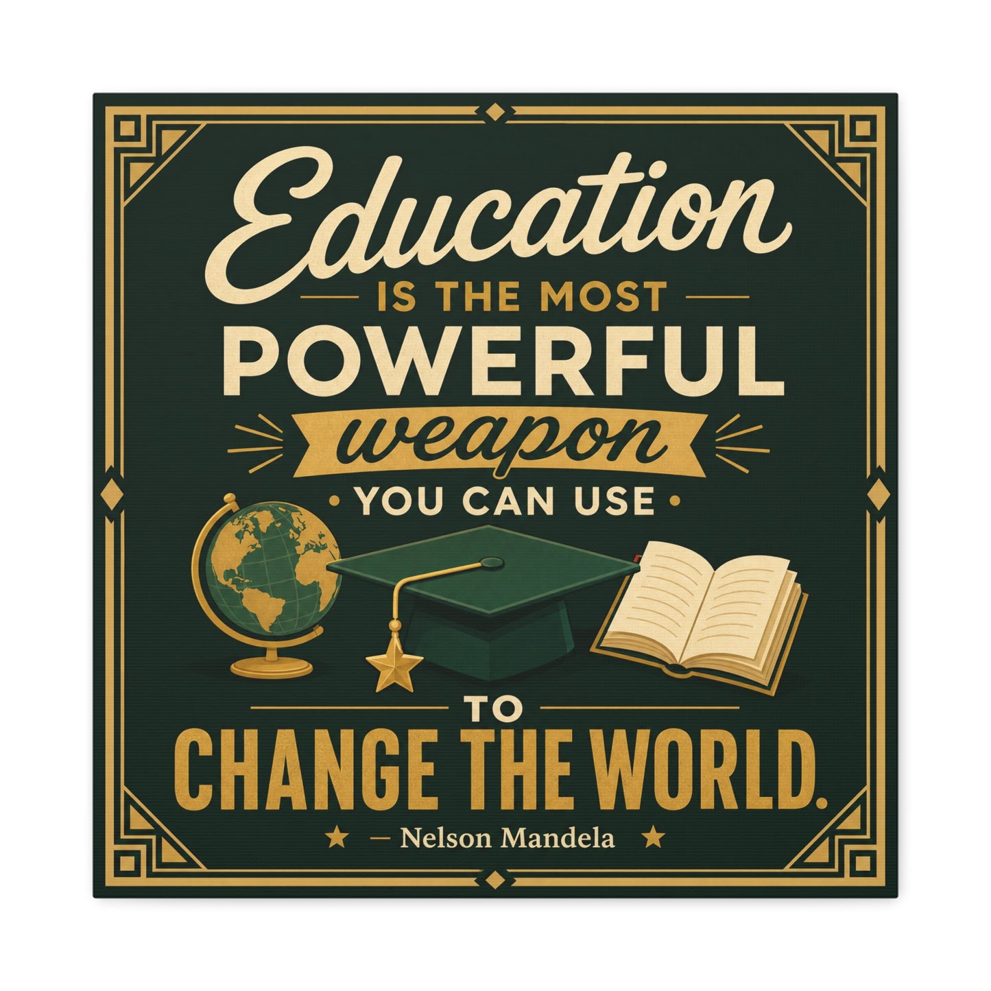"Education Is The Most Powerful Weapon You Can Use To Change The World." Canvas Wall Art - Nelson Mandela Quote, Teacher Classroom Poster, Study Room Decoration - Office Wall Art - Ready to Hang
