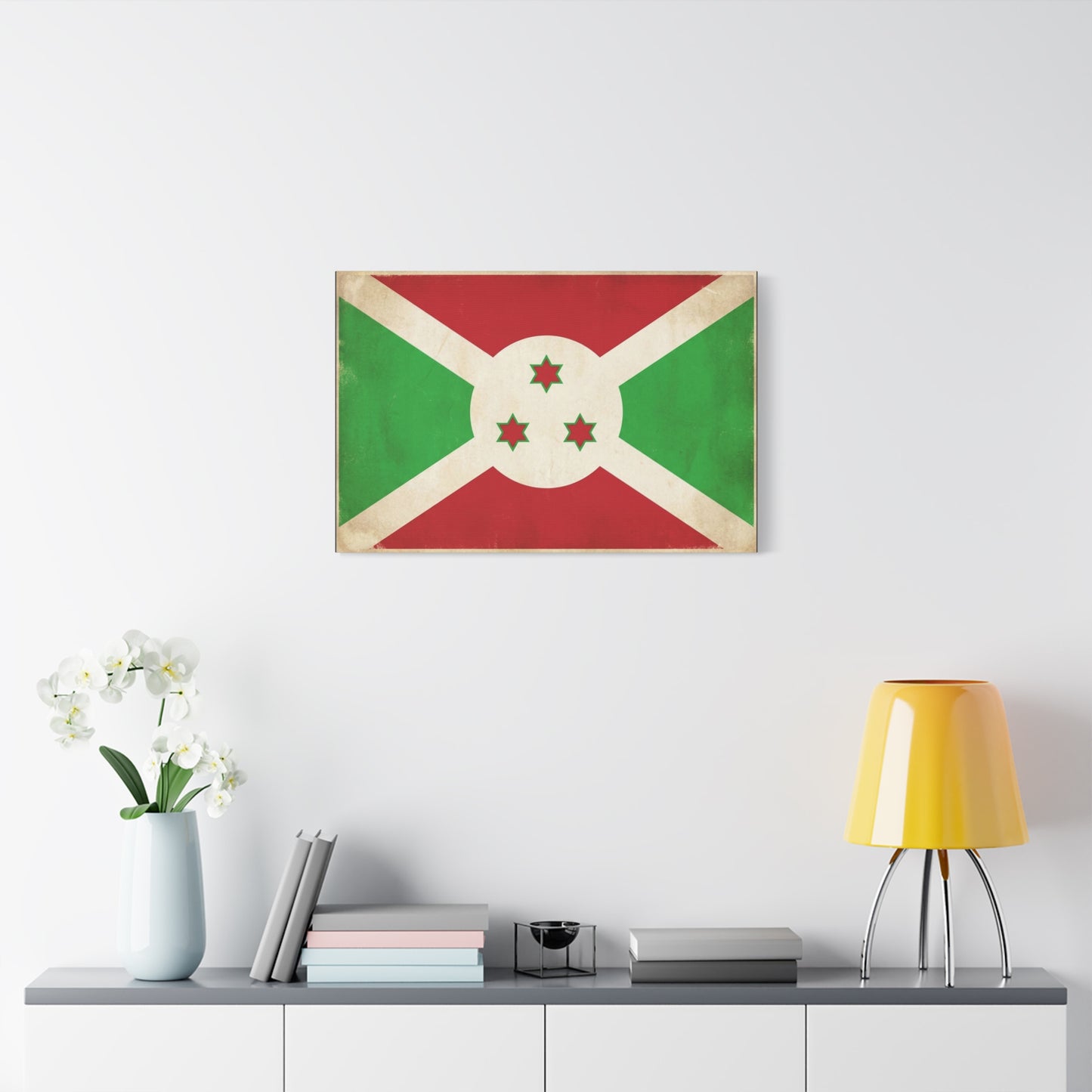 Burundi Flag Canvas Wall Art - Vintage National Banner Print, Patriotic Heritage Decor - Distressed Cotton Look, Traditional Style - Living Room Wall Decor - Modern Farmhouse Style - Ready to Hang