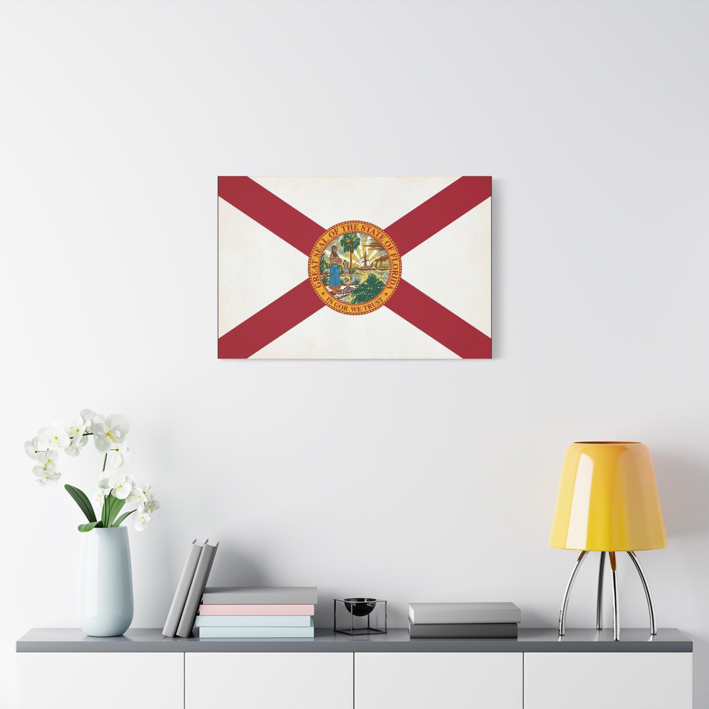 "Great Seal Of The State Of Florida In God We Trust" Florida Flag Canvas Wall Art - Vintage State Pride Decor, Red White Banner Print, Living Room Home Decoration - Office Wall Art - Ready to Hang