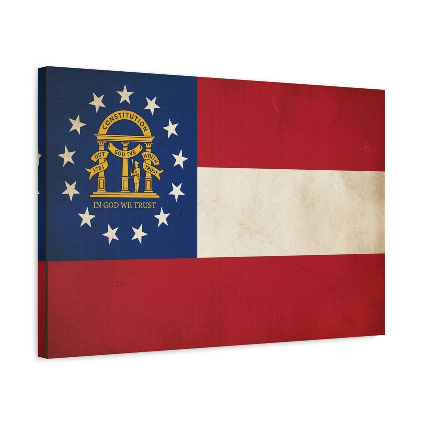 "In God We Trust" Georgia State Flag Canvas Wall Art - Vintage Patriotic Flag Print, Rustic Americana Decor, Georgia Pride Home Decoration, Living Room Wall Decor - Ready to Hang - Ready to Hang