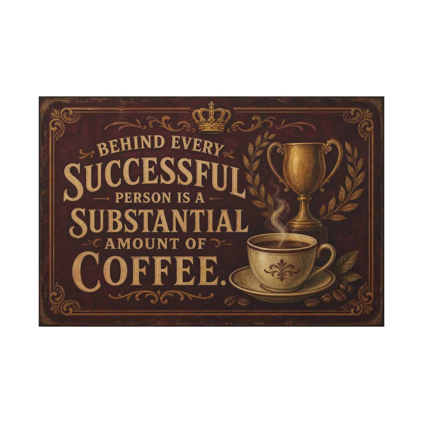 "Behind Every Successful Person Is A Substantial Amount Of Coffee." Canvas Wall Art - Vintage Coffee Quote Decor, Rustic Typography Print - Ready to Hang - Cafe Wall Art - Bistro Decor