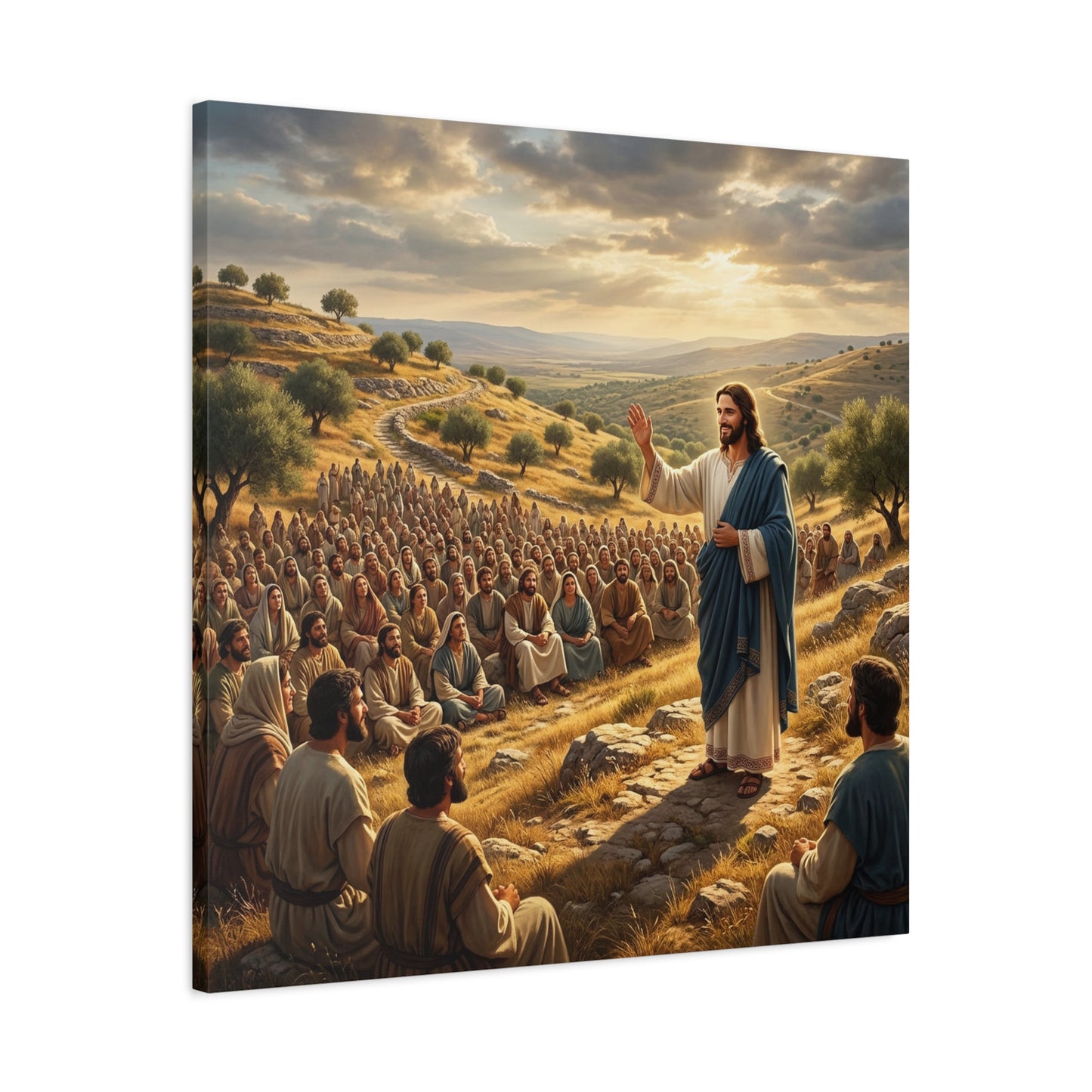 Jesus Teaching Multitude Canvas Wall Art - Biblical Hillside Sermon Scene, Matte Cotton Print - Traditional Christian Decor - Living Room Wall Decor, Bedroom Home Decoration, Office Art