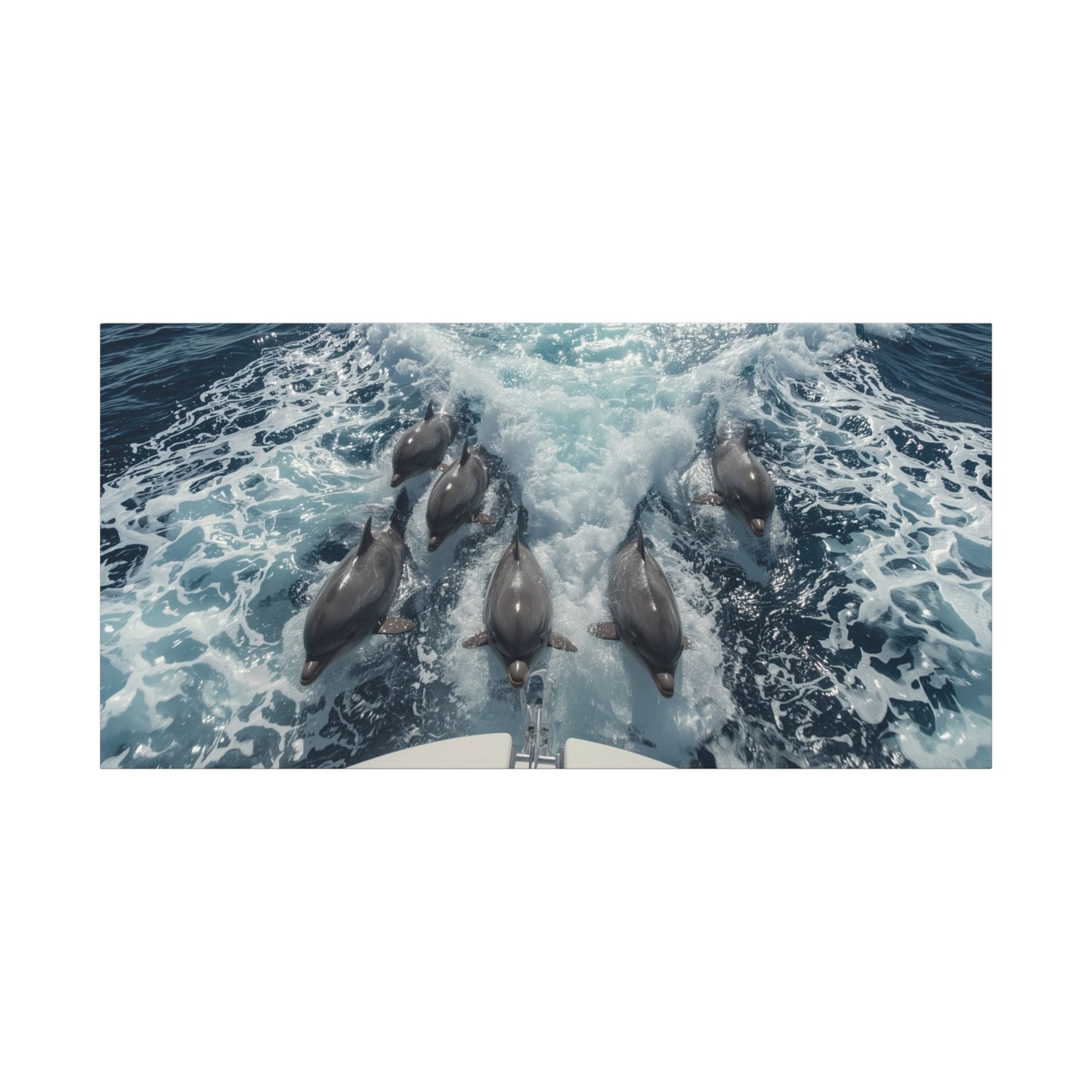 Dolphin Pod Canvas Wall Art, Ocean Wildlife Print Picture - Blue Sea Foam Art Print, Coastal Style, Living Room Wall Decor, Bedroom Home Decoration, Vacation Rental Accent - Bedroom Home Decoration