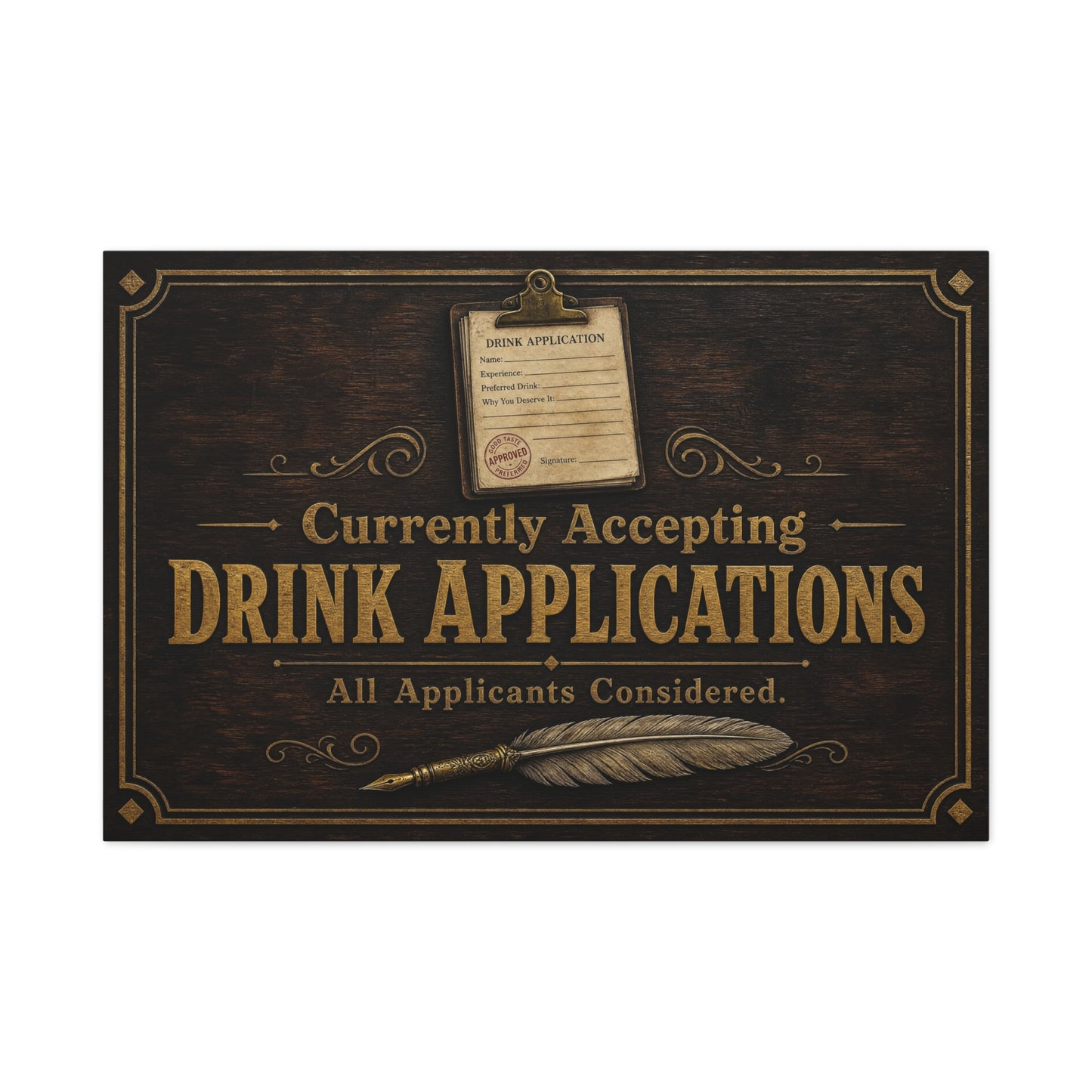 "Currently Accepting Drink Applications" Funny Canvas Wall Art - Vintage Bar Sign Quote, Rustic Brown Typography Decor - Humorous Pub Wall Hanging - Cocktail Lounge Decor - Speakeasy Style Sign