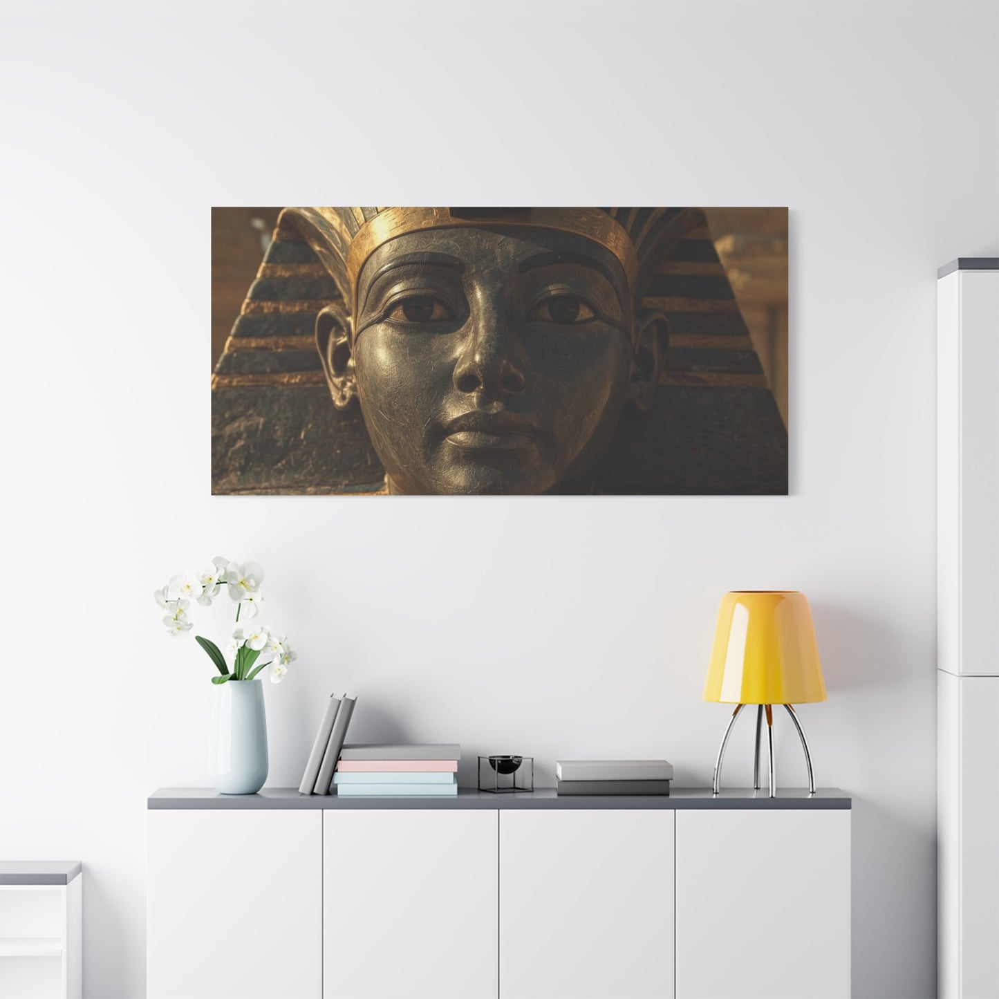 Egyptian Pharaoh Canvas Wall Art - Ancient Mask Portrait, Gold Bronze Tones - Matte Cotton Print, Traditional Historical Style - Living Room Wall Decor, Office Art Accent - Bedroom Home Decoration