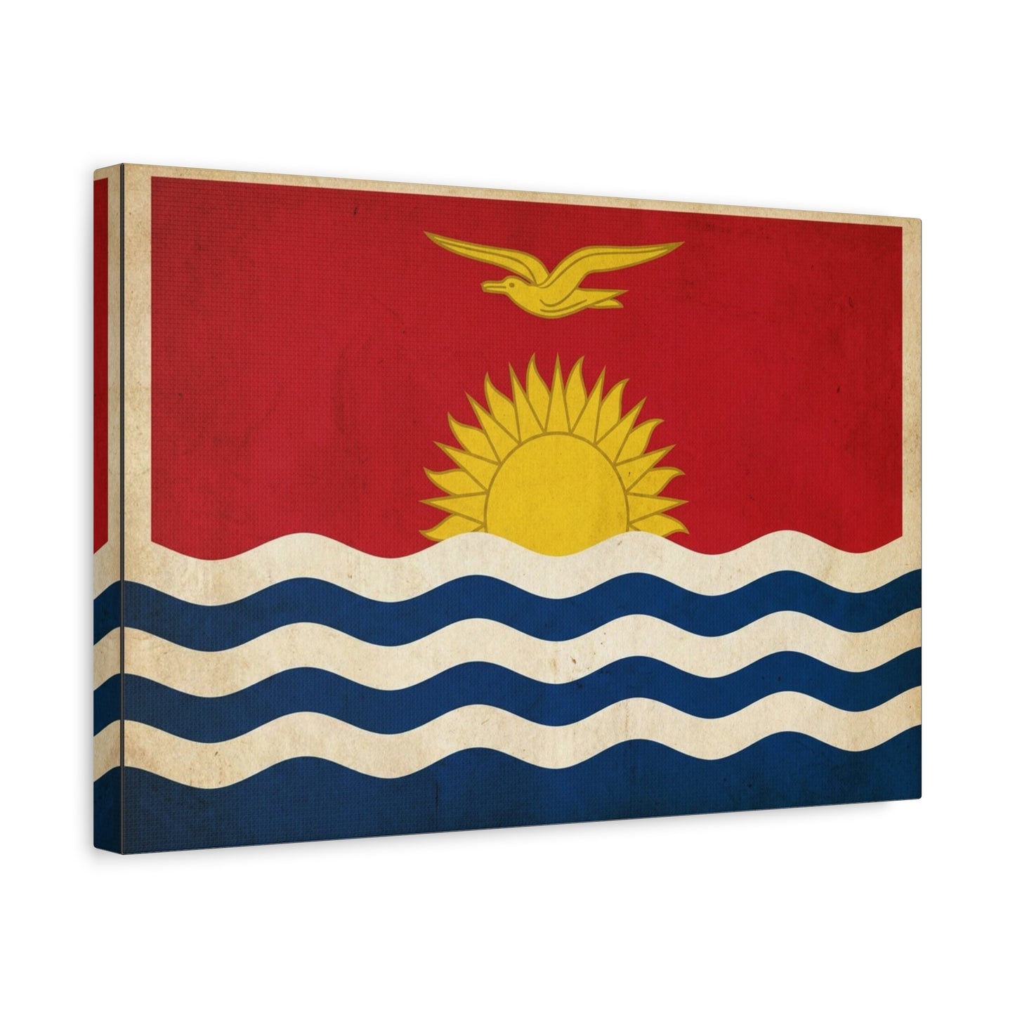 Kiribati Flag Canvas Wall Art - Vintage Island Nation Sun Bird Waves Print - Patriotic Red Gold Blue Coastal Style - Living Room Wall Decor, Office Art, Dorm Decoration - Bedroom Home Decoration