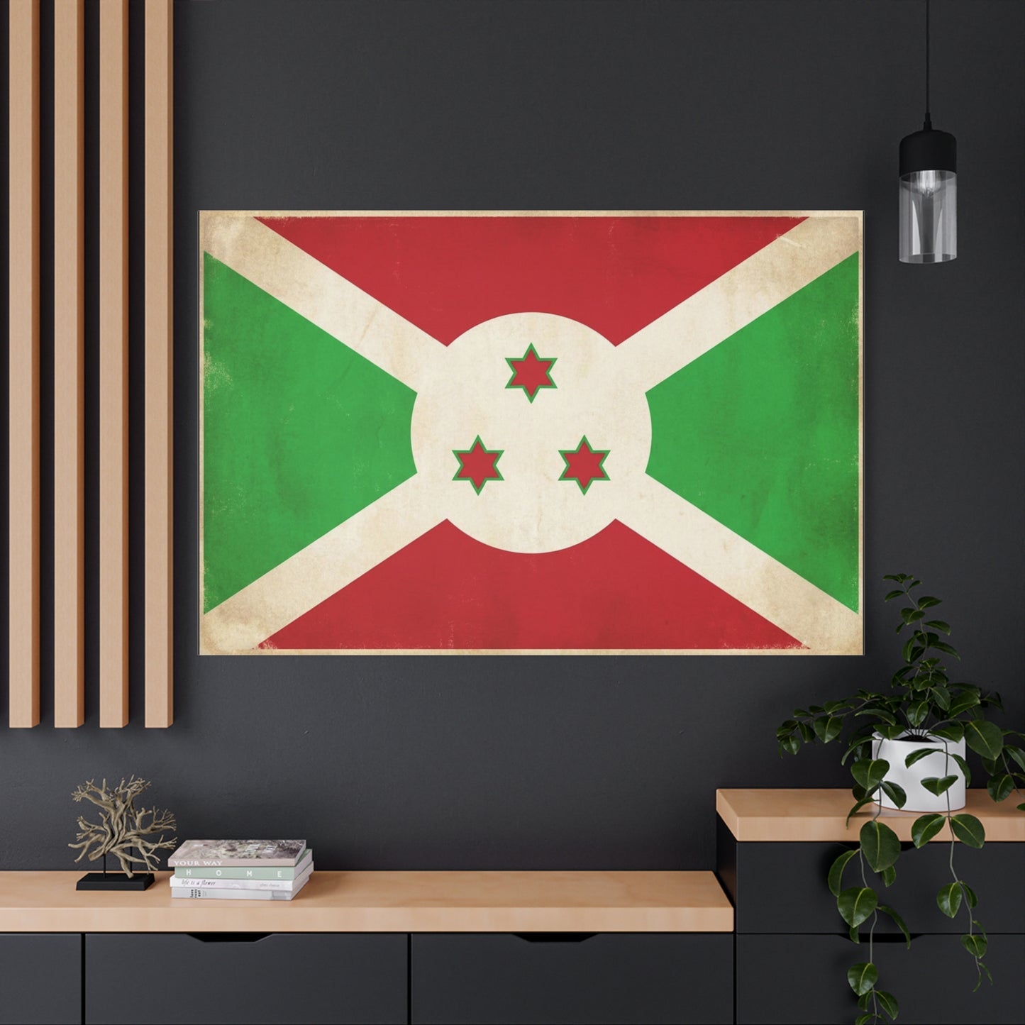 Burundi Flag Canvas Wall Art - Vintage National Banner Print, Patriotic Heritage Decor - Distressed Cotton Look, Traditional Style - Living Room Wall Decor - Modern Farmhouse Style - Ready to Hang