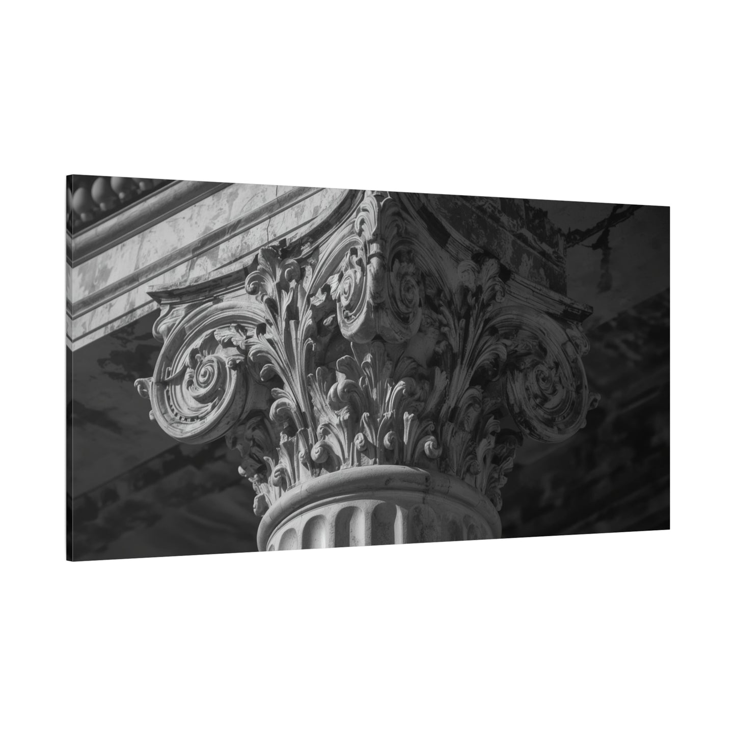 Corinthian Column Canvas Wall Art - Black And White Architectural Capital Art Print - Classical Stone Detail, Matte Finish Canvas - Living Room Wall Decor, Office Art - Bedroom Home Decoration
